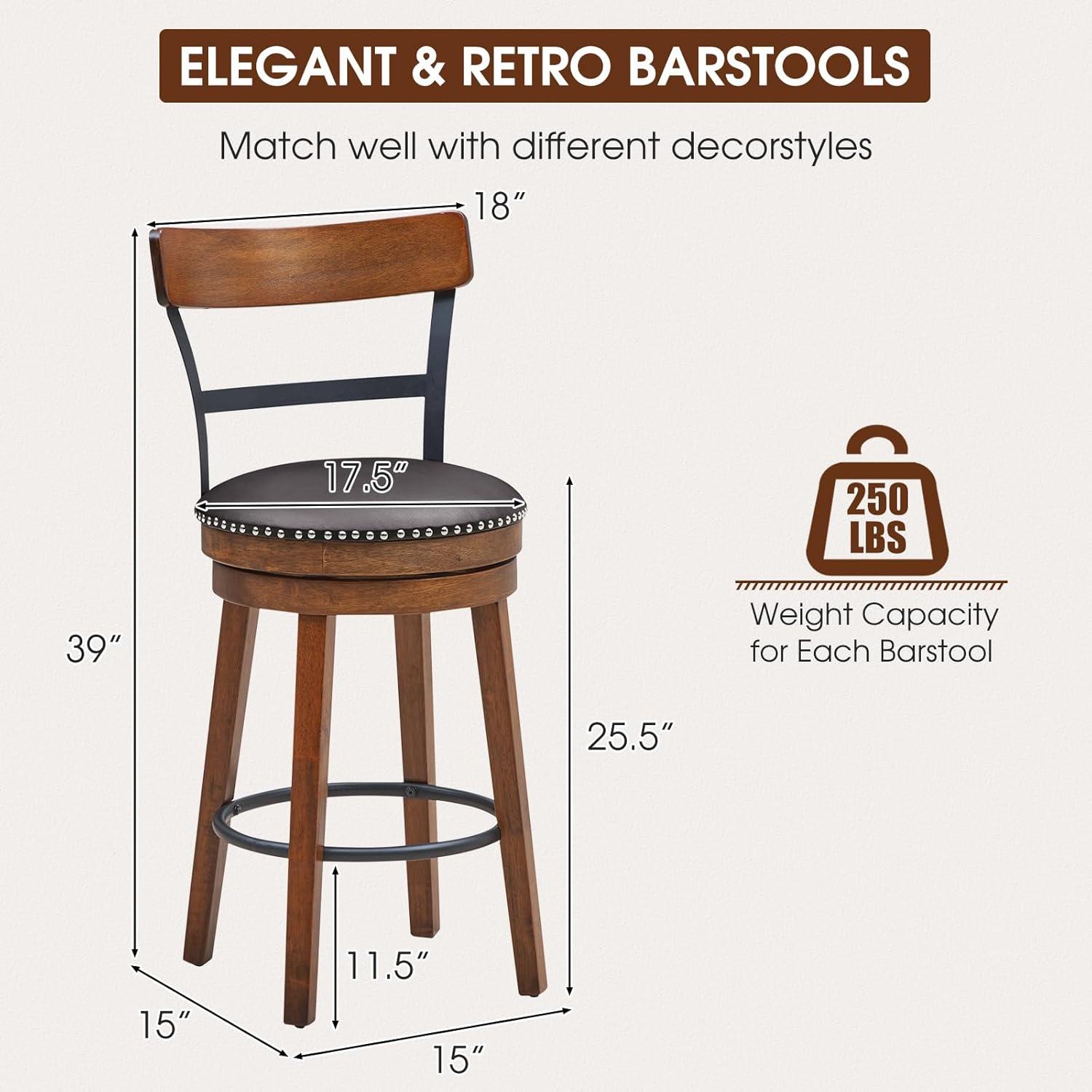 GVN Set of 2 25.5 Inch Swivel Counter Height Bar Stool, Bar Height Stools, Counter Height Bar Stools for Kitchen, Dining Room