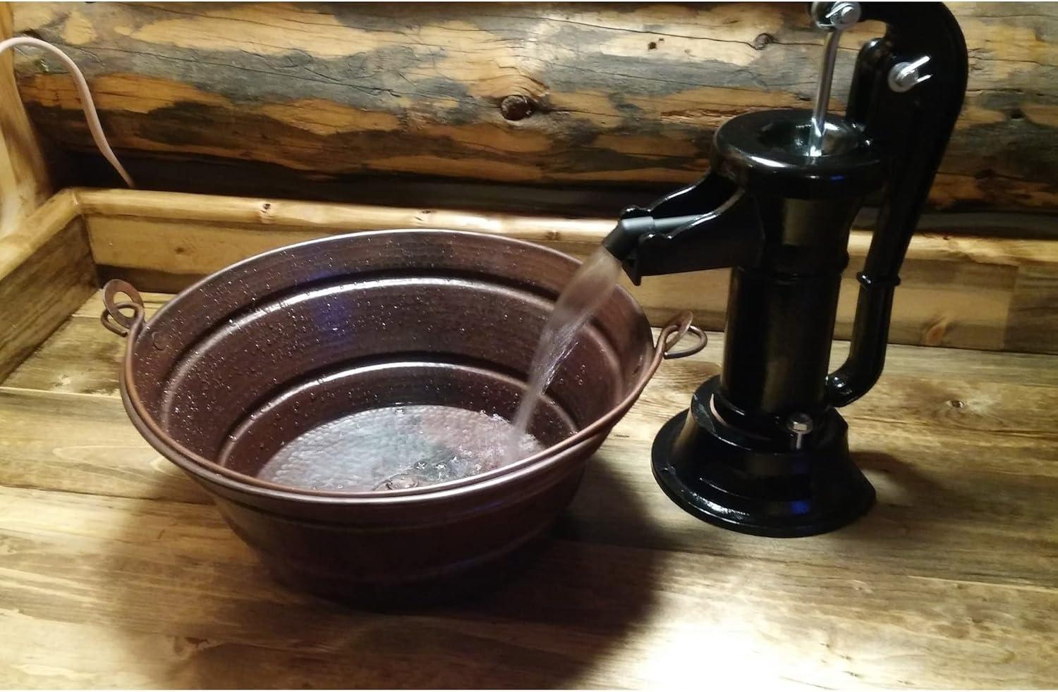 15" Round Aged Copper Bucket Vessel Sink with Handles