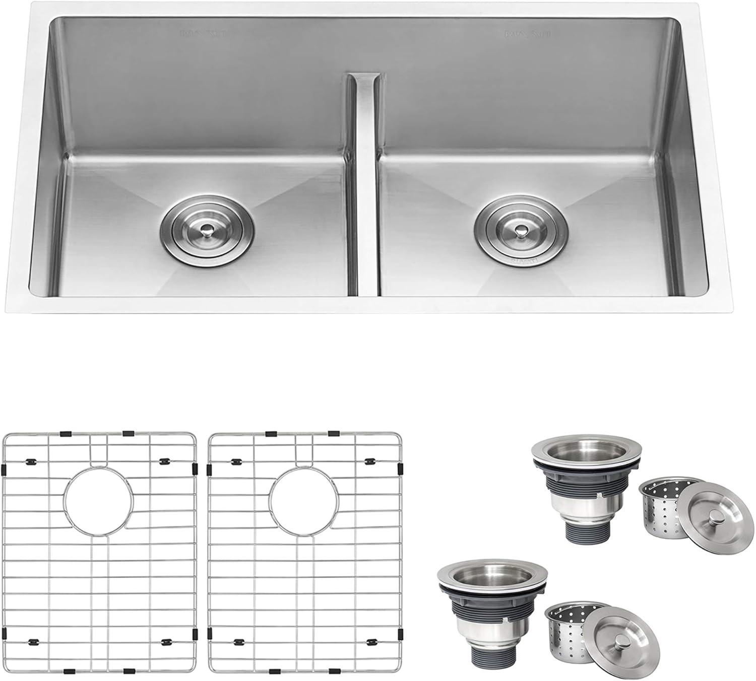 Ruvati 30-inch Low-Divide Undermount Rounded Corners 50/50 Bowl Stainless Steel Kitchen Sink