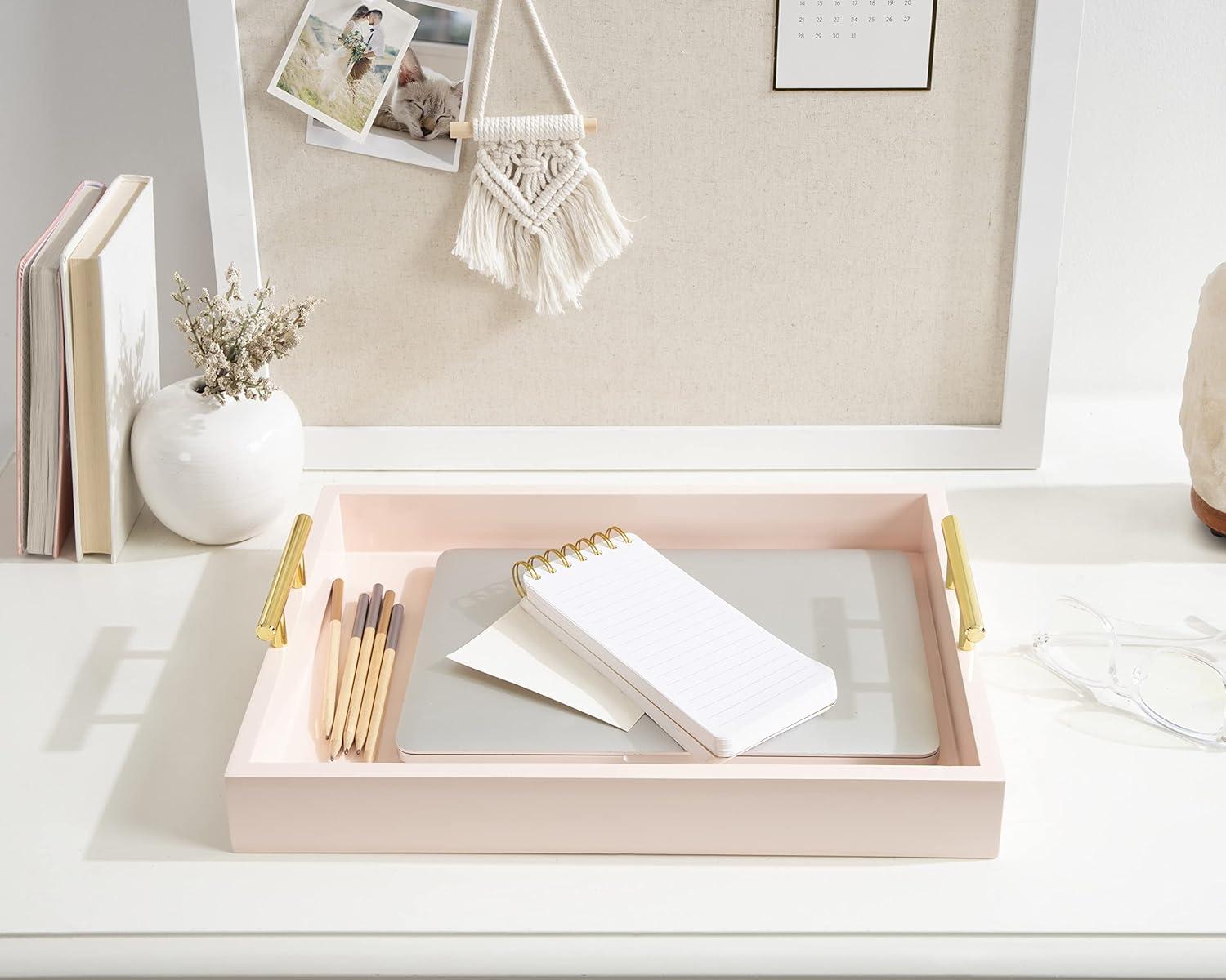 Kate and Laurel Lipton Tray, 16.5x12.25, Pink and Gold