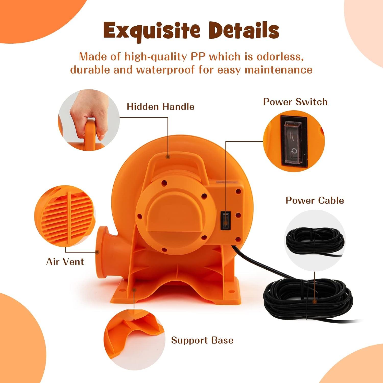 Costzon Air Blower, 380W 0.5HP Bounce House Blower with 25 FT SJTW Wire & Stakes, IPX4 Air Blower for Inflatables, ETL, GFCI Plug, Perfect for Inflatable Bouncer Blower, Jumper, Bouncy Castle Orange