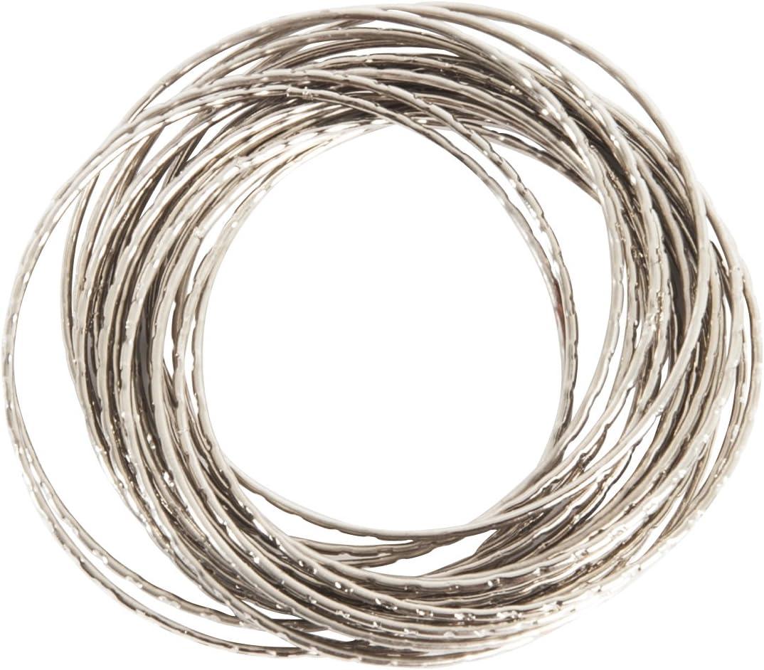 Saro Lifestyle Textured Metallic Bangle Design Metal Napkin Ring (Set of 4), Silver