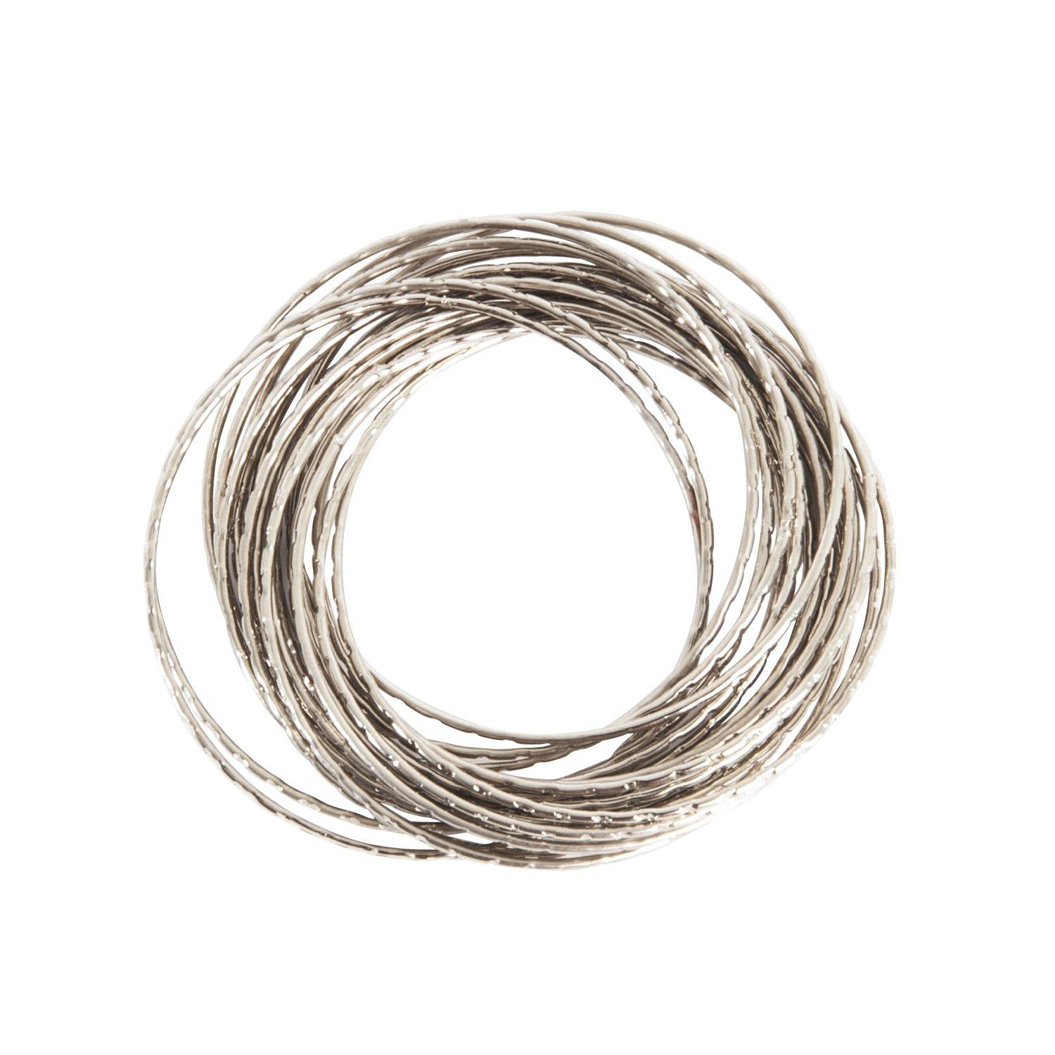 Saro Lifestyle Textured Metallic Bangle Design Metal Napkin Ring (Set of 4), Silver