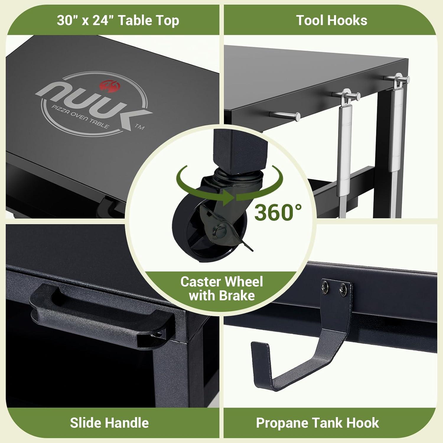 Hokku Designs Outdoor Pizza Oven & Grill Prep Table With Rolling Cart - 24"X30" Metal Top, 3-Layer Drawer Storage