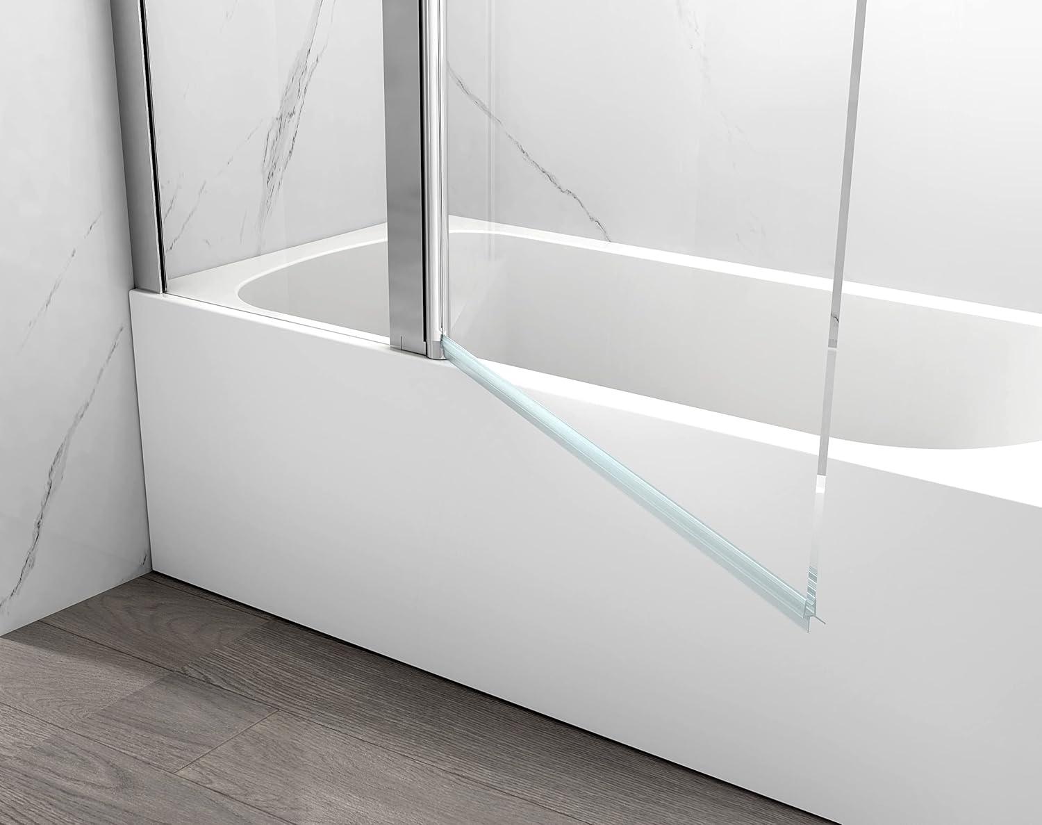 43" W x 58" H Frameless Glass Hinged Bathtub Shower Door with Clear Tempered Glass