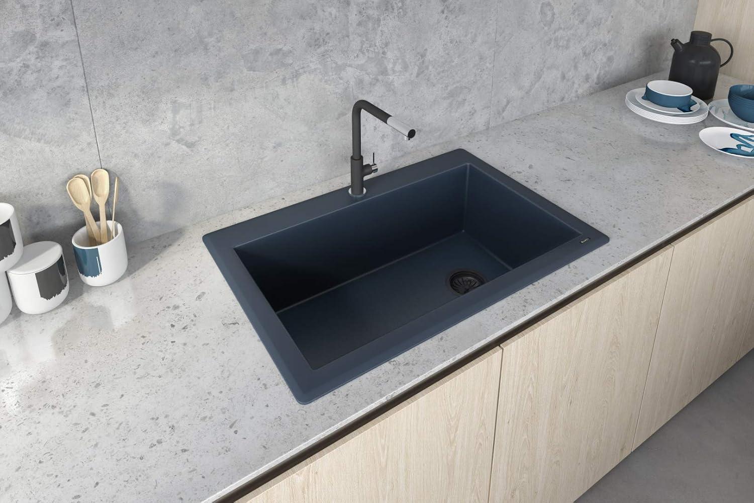 Ruvati 33 x 22 inch Granite Composite Drop-in Topmount Single Bowl Kitchen Sink