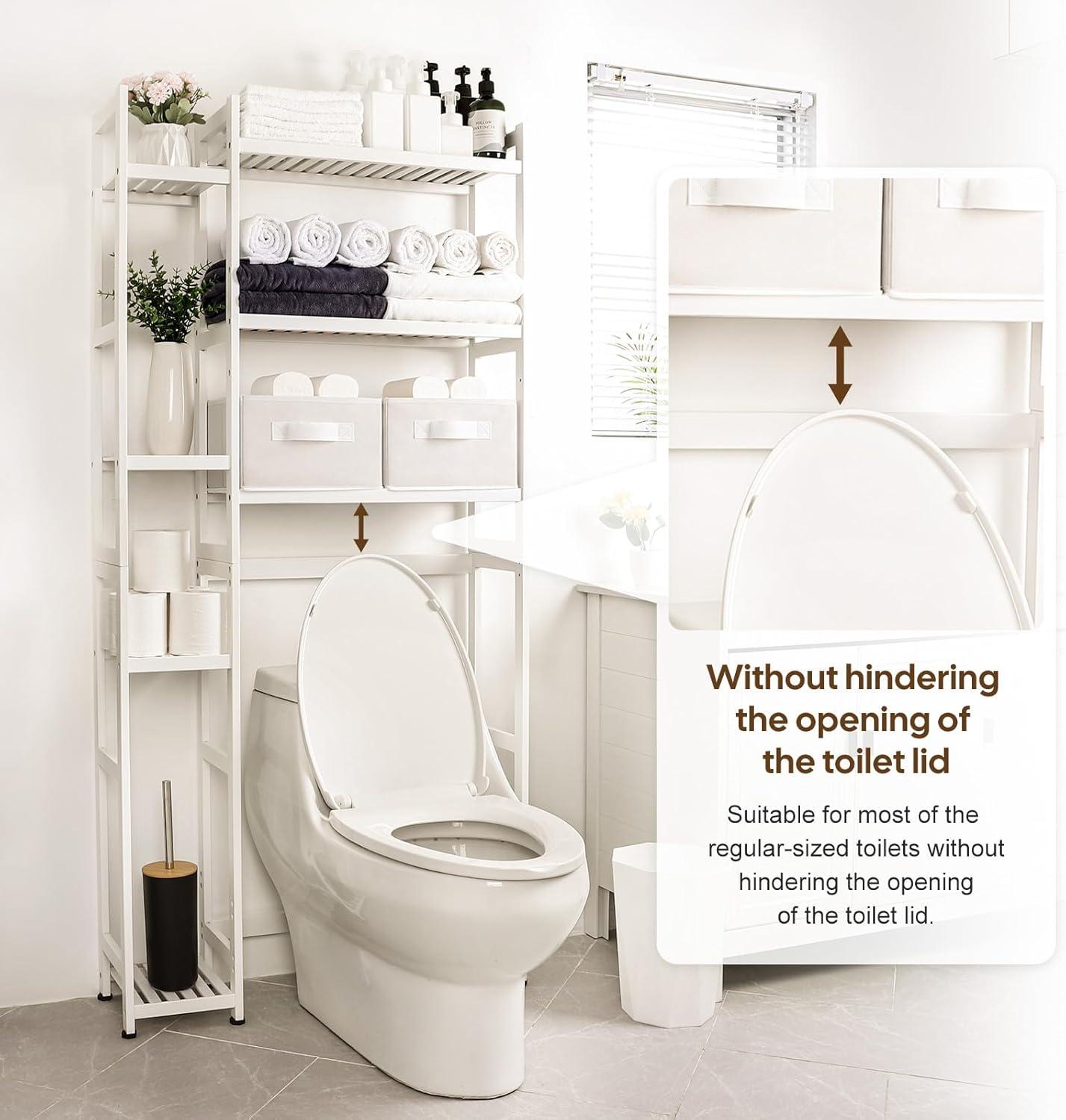 White Bamboo Adjustable Over-the-Toilet Storage Rack