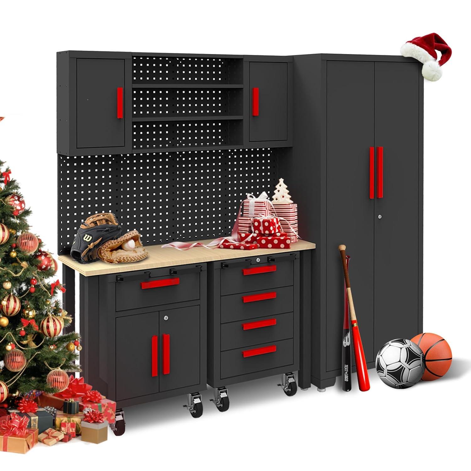 WFX Utility™ WFX Utility™ 6pcs Garage Cabinets And Storage System Set With Pegboard & Rubber Wood Worktop