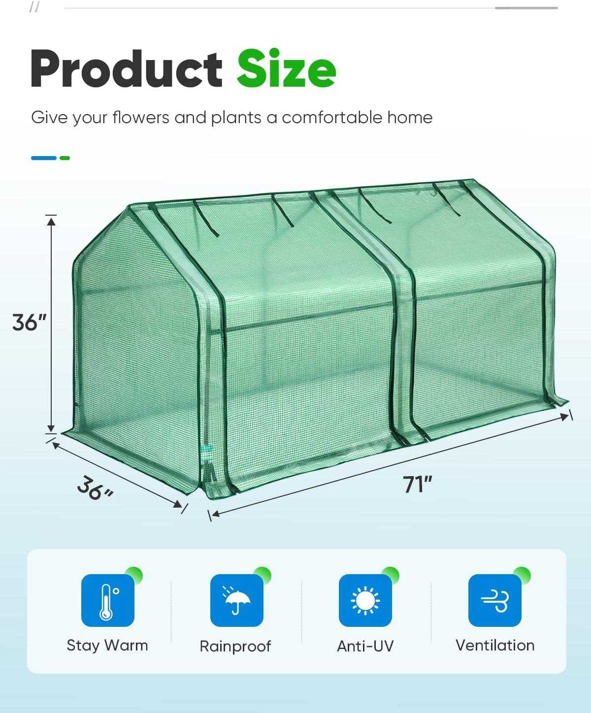 Green Steel Frame Mini Cloche Greenhouse with PE Cover