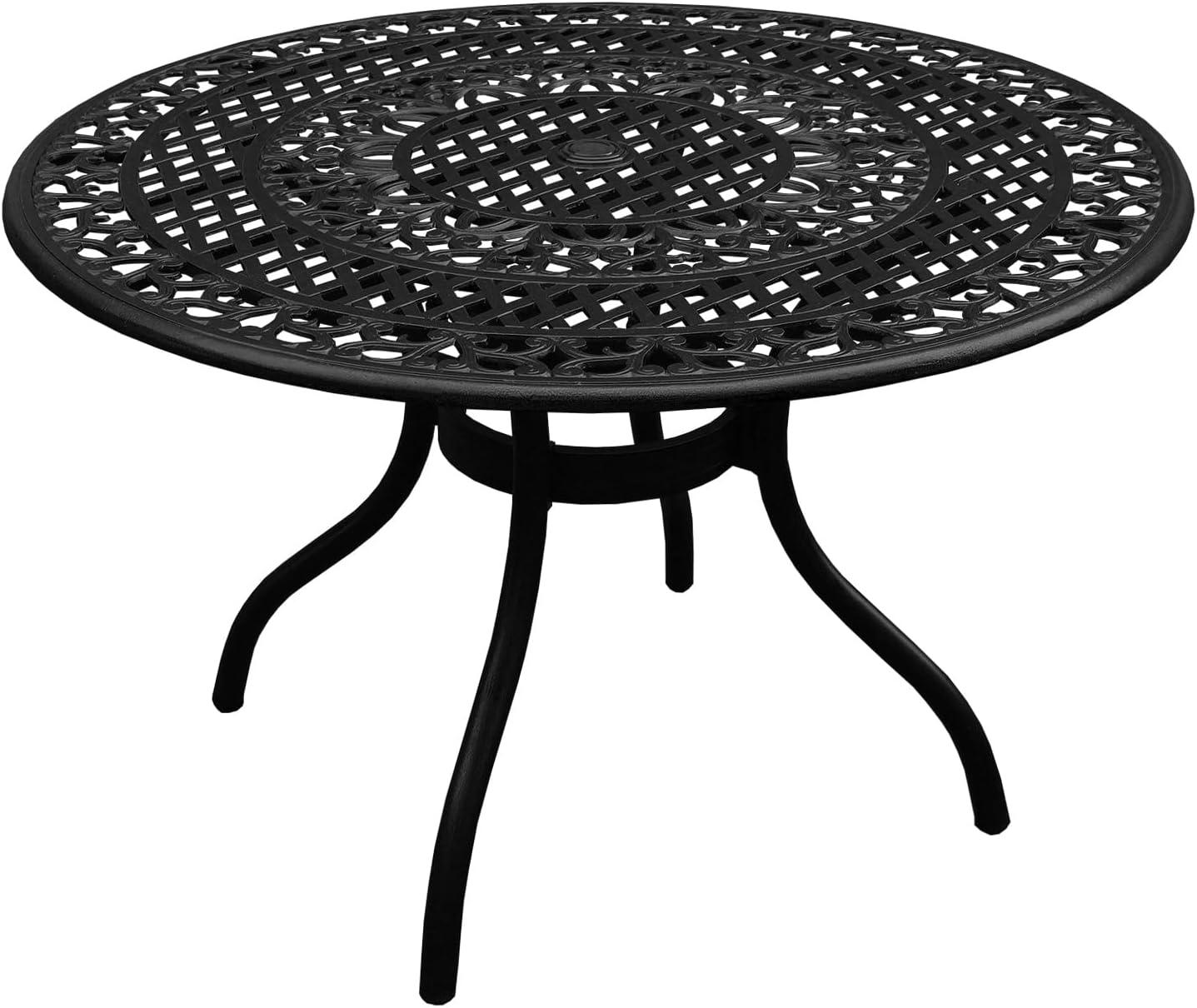 48" Ornate Mesh Aluminum Round Patio Dining Table - Black - Oakland Living: Weather-Resistant, UV-Protected Outdoor Furniture