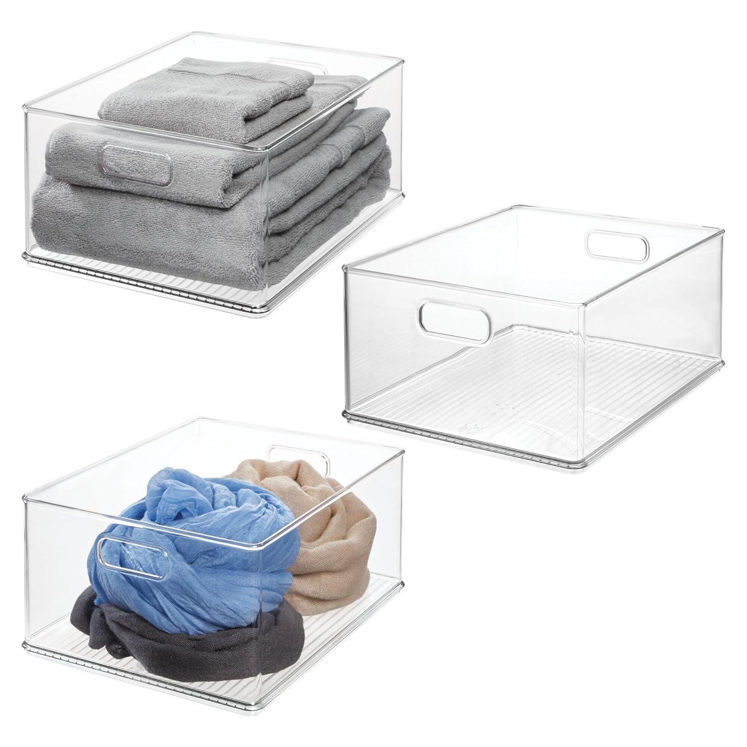 iDesign Plastic Stackable Storage Bin, 18" L X 13.91" W X 8.5" H, Clear