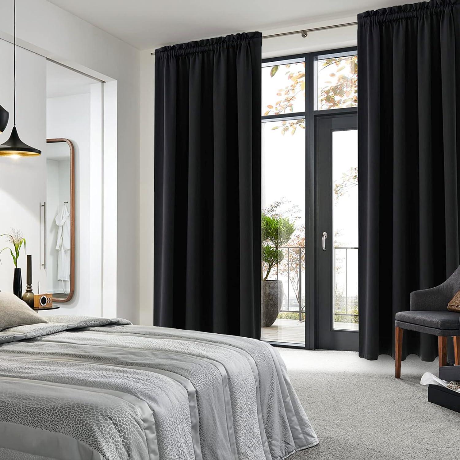 Coodeto Short Blackout Curtains Black, Set of 2, W52 x L63 - Blackout Curtains for Kitchen and Kids Bedroom