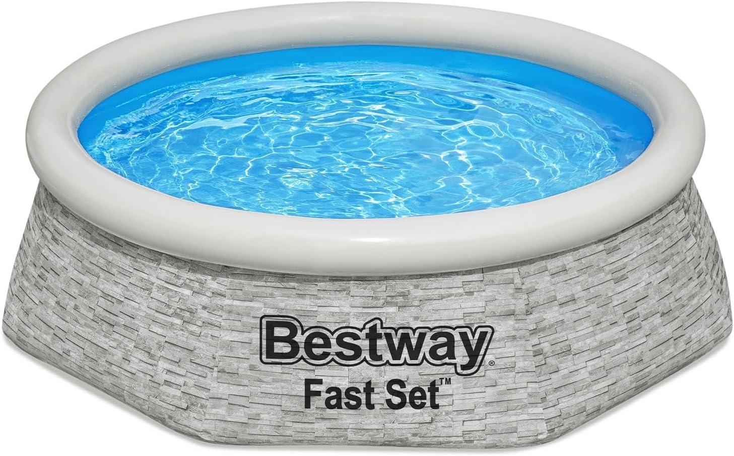 Bestway Above Ground Swimming Pool Set, 8' x 24" Round Inflatable Outdoor Backyard Pool with 497 Gallon Water Capacity and 330 GPH Filter Pump