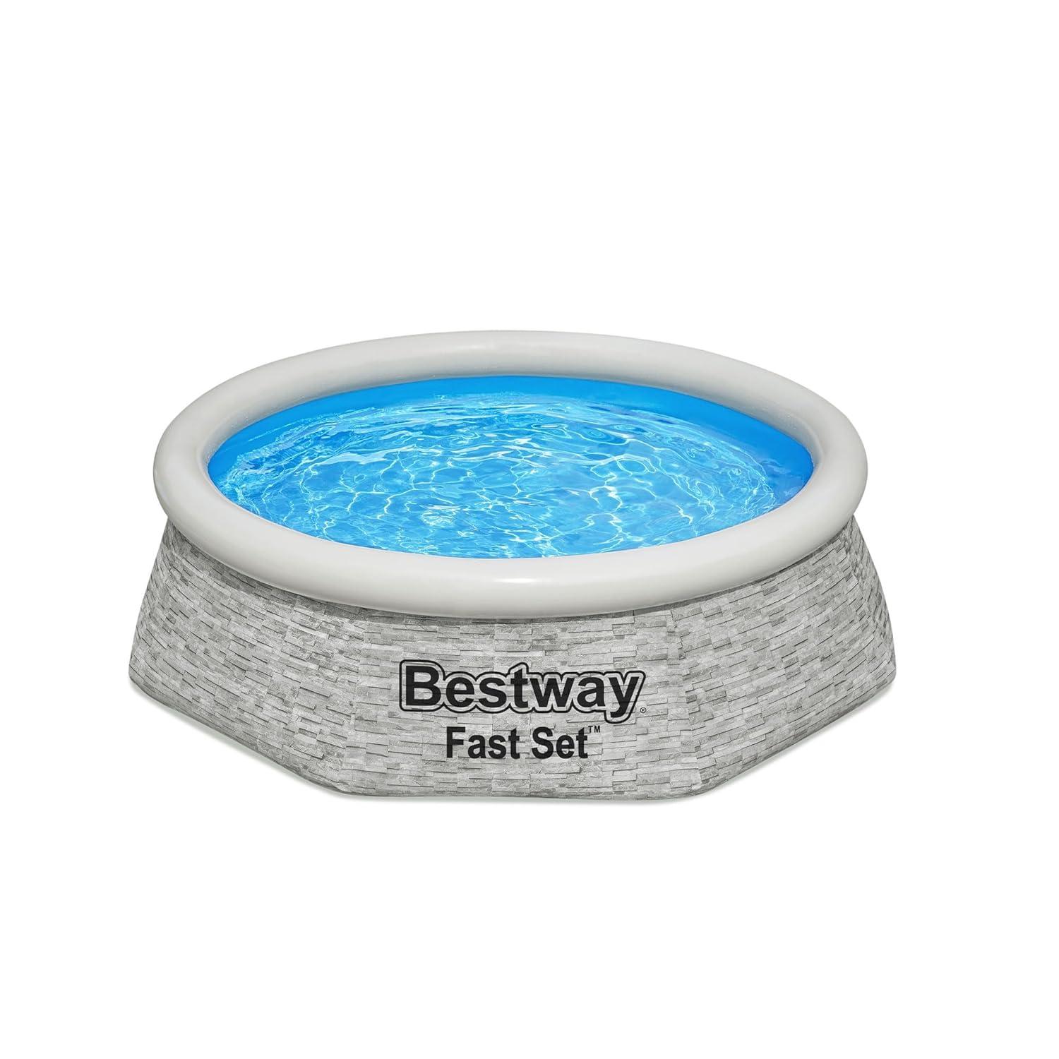Bestway Above Ground Swimming Pool Set, 8' x 24" Round Inflatable Outdoor Backyard Pool with 497 Gallon Water Capacity and 330 GPH Filter Pump