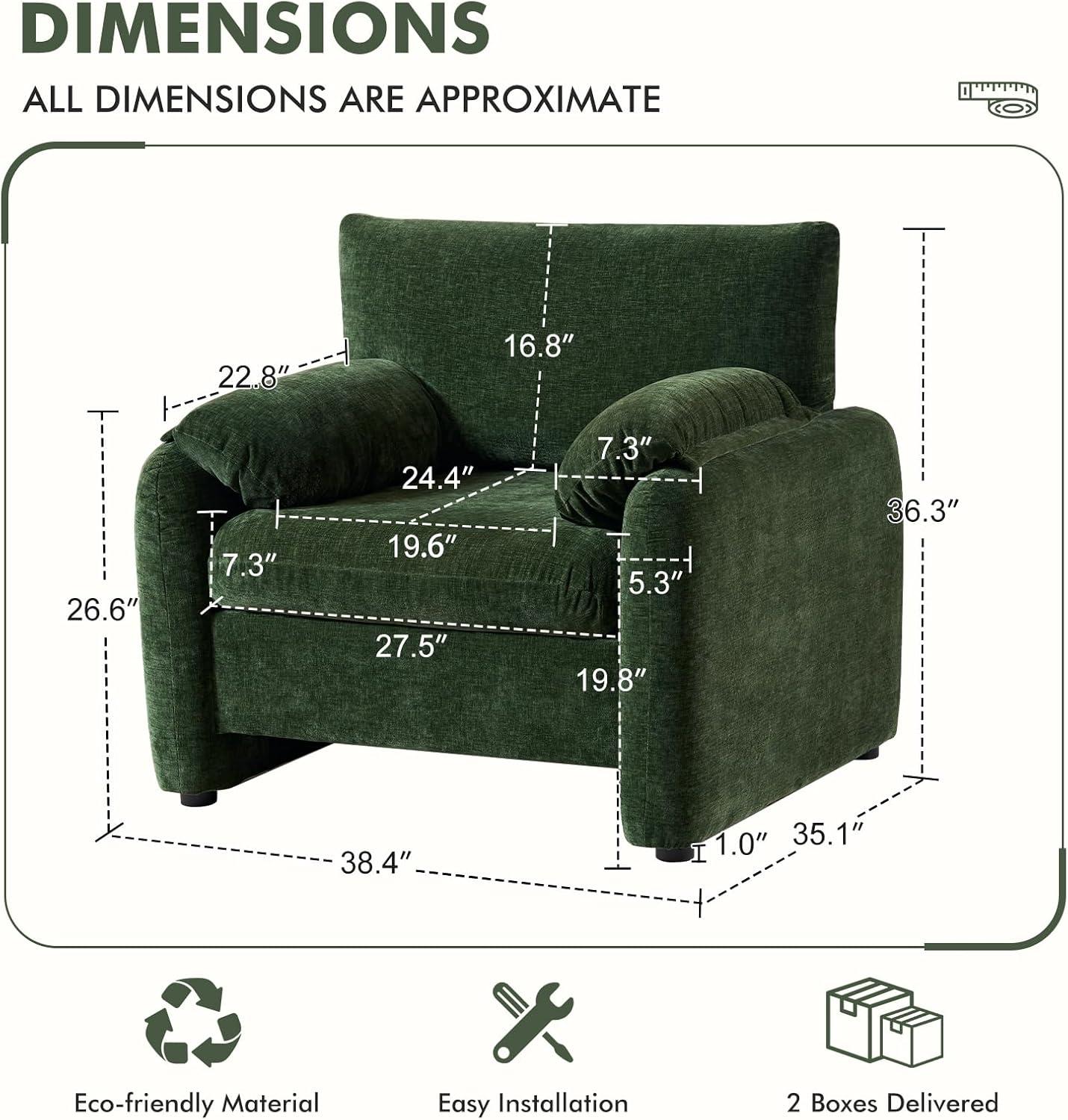 Green Chenille Oversized Accent Chair with Wood Trim