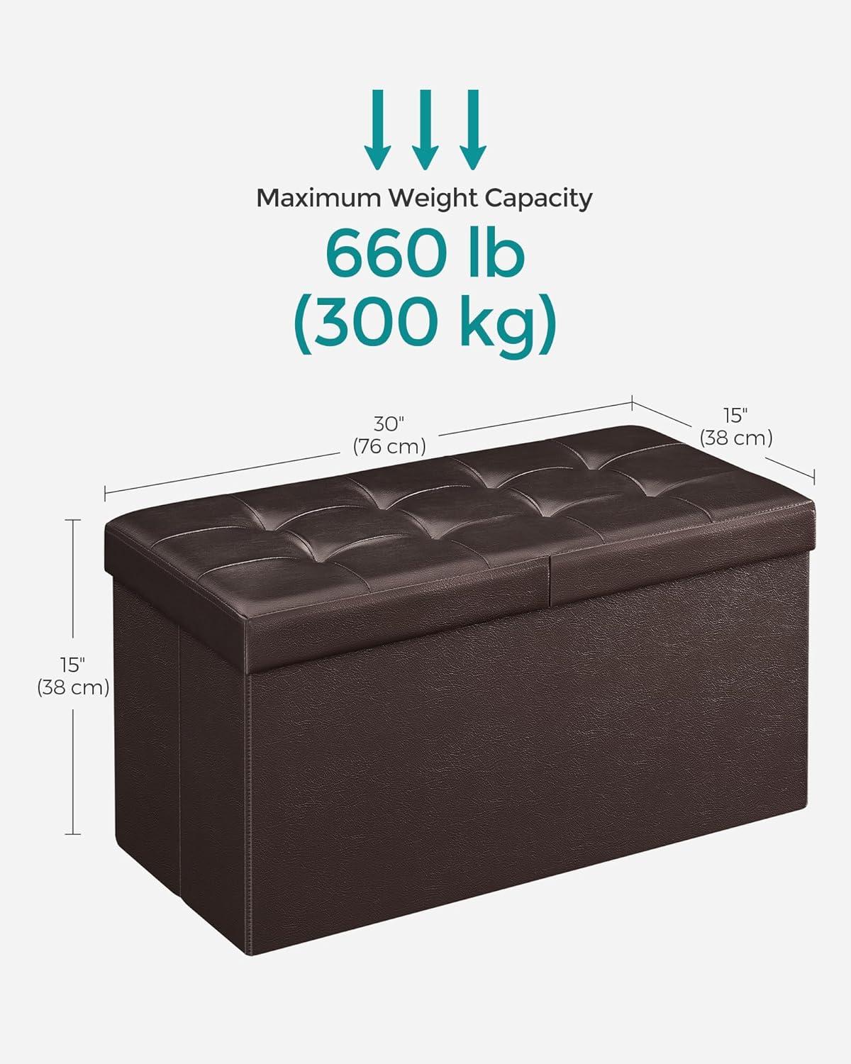 SONGMICS 30 Inches Folding Storage Ottoman Bench with Flipping Lid Brown