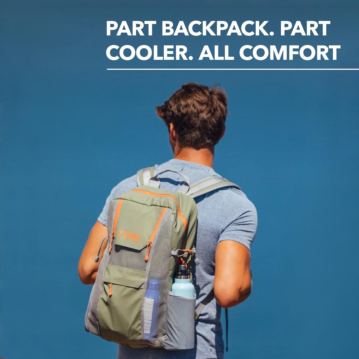 RTIC 24 Can Chillout Backpack Cooler, 2-in-1 Insulated with Extra Pockets, Olive/Burnt Orange