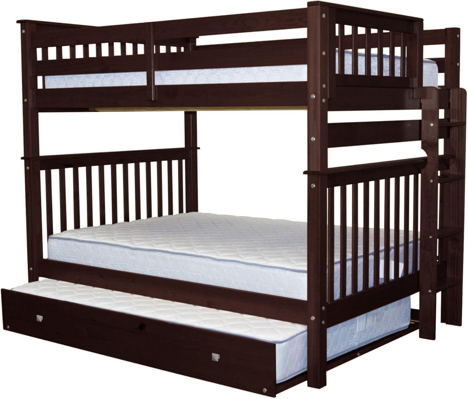 Bedz King Bunk Beds Full over Full Mission Style with End Ladder and a Full Trundle, Dark Cherry