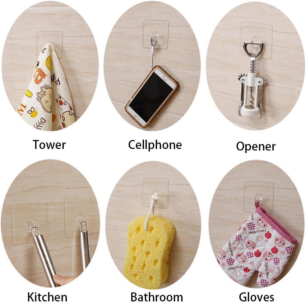 XZZ 8PCS Clear Adhesive Sticky Wall Hooks,No Drilling Strong Waterproof Sticker Hanger for Kitchen, Shower and Bathroom 20kg/44lb. (Max Loading)