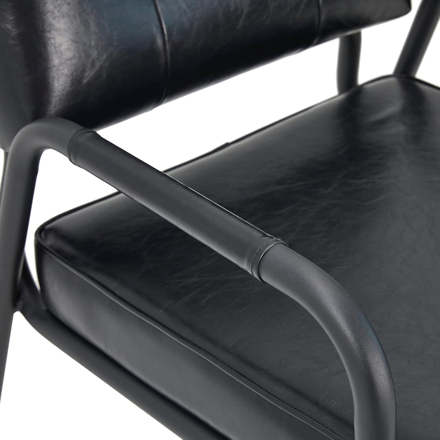 Mid-Century Modern Leatherette Arm Accent Chair Frosted Black Metal Frame Black - Glitzhome