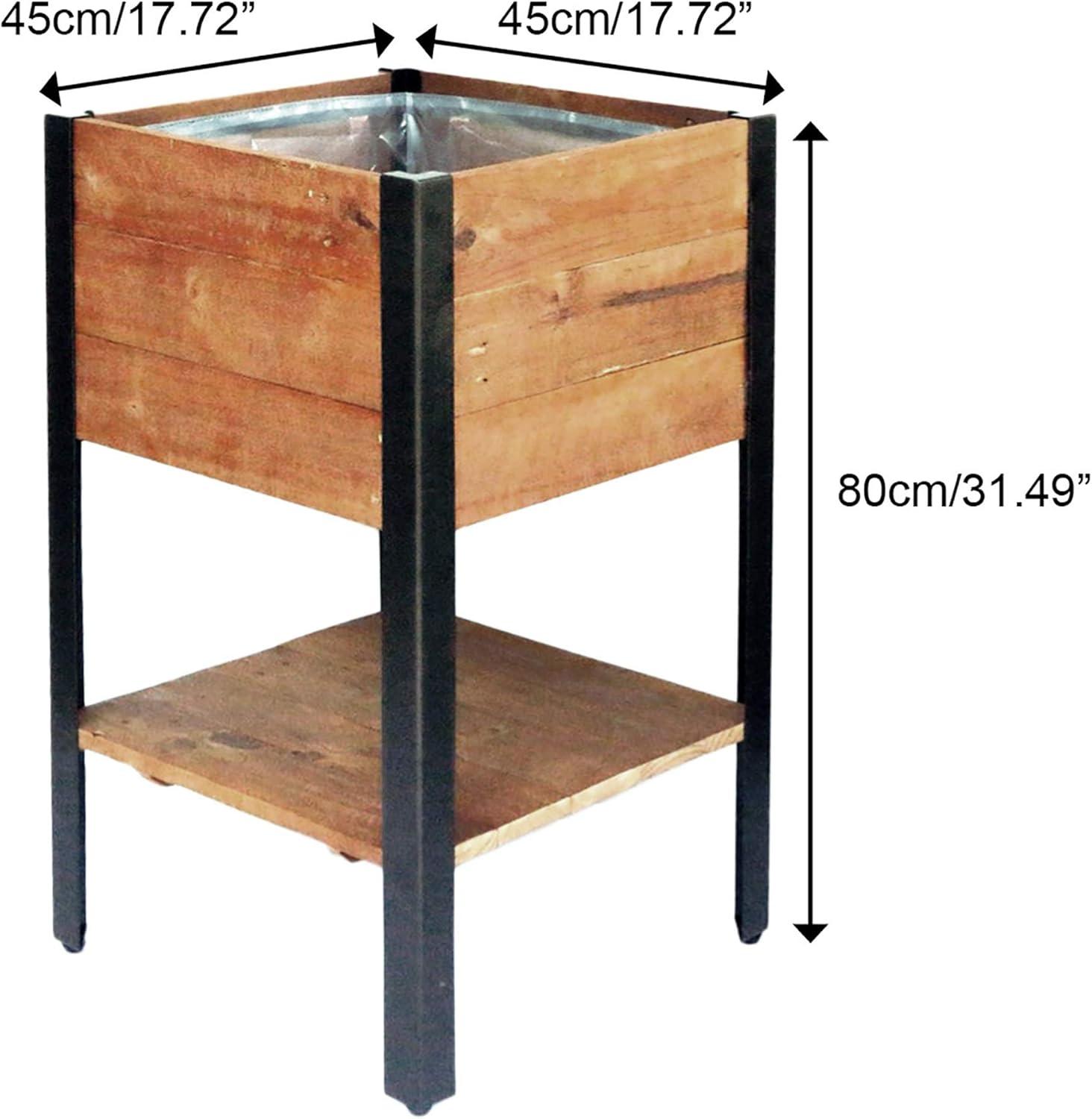 Grapevine Urban Garden Square Raised Planter Box with Liner and Shelf Made from Recycled Pine Pallets with Steel Frame for Rustic, Natural Appeal