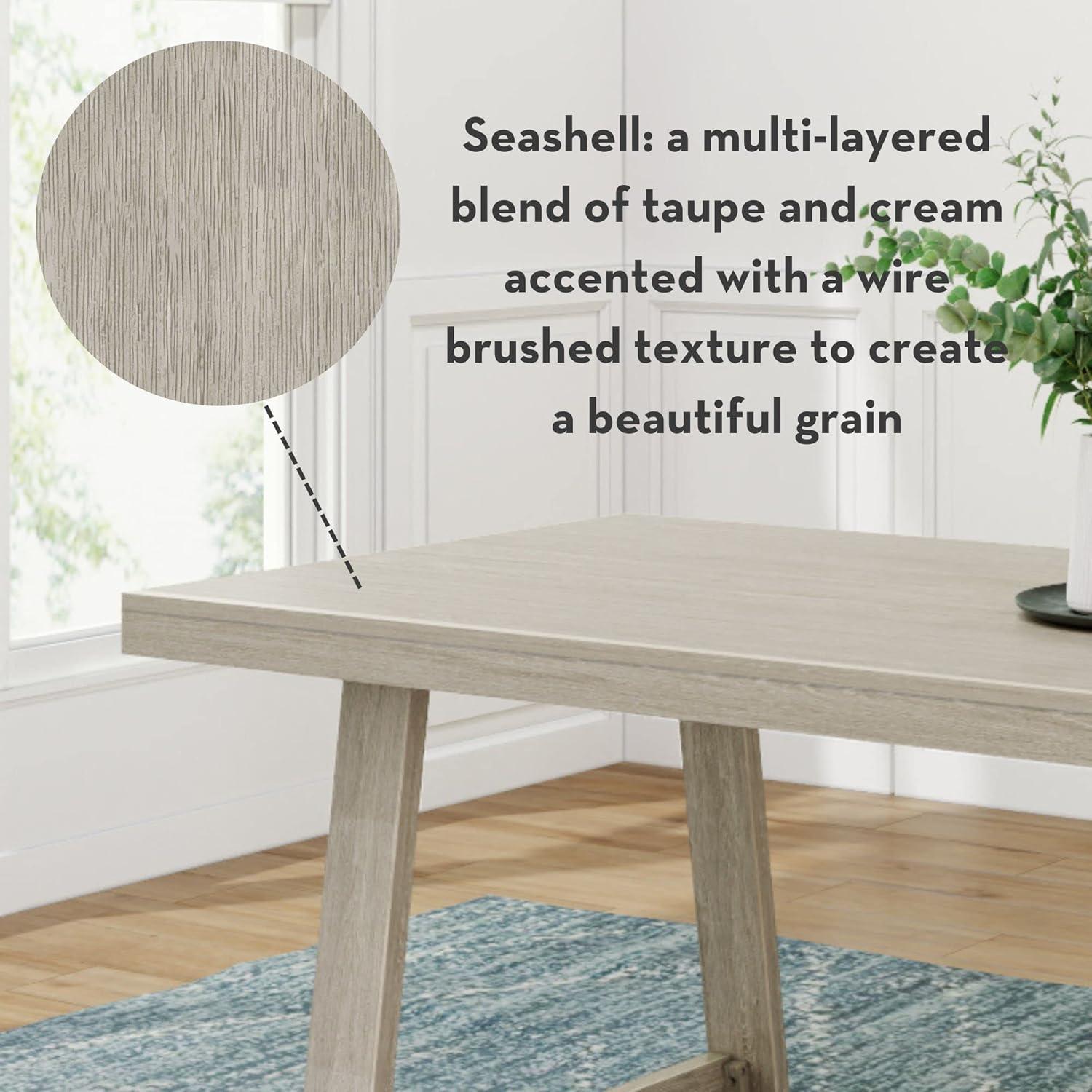 Plank+Beam 72" Dining Table for 6, Solid Wood Classic Farmhouse Style Kitchen Table, Seashell Wirebrush