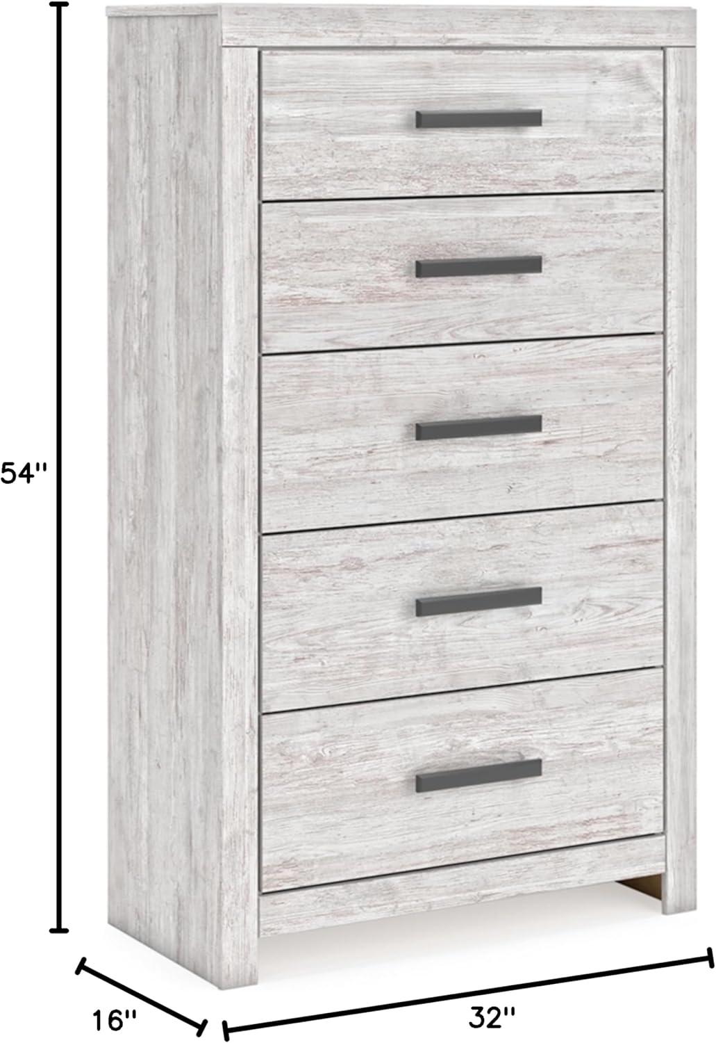 Whitewash Transitional 5-Drawer Chest with Black Handles