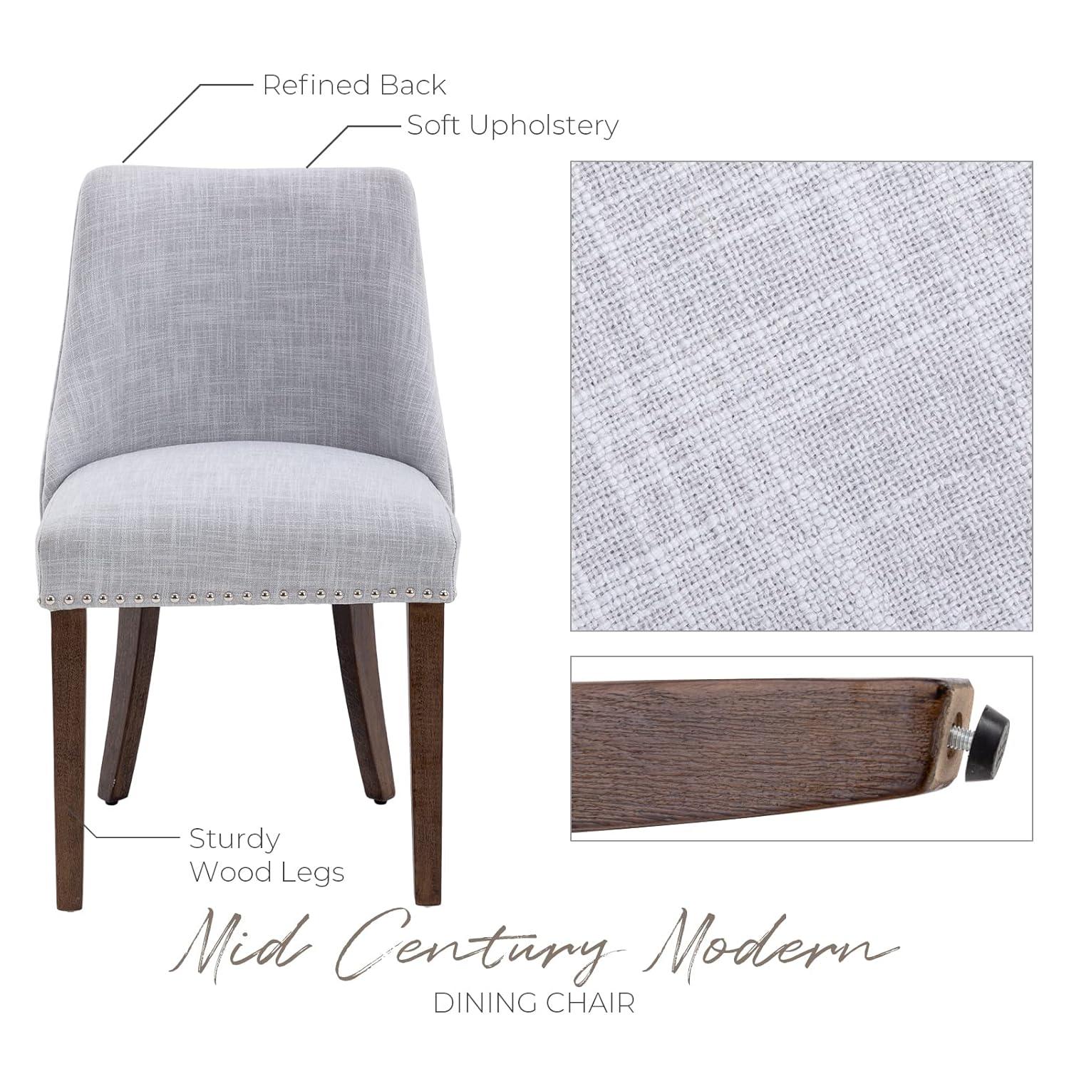 Guyou Dining Chairs Set of 2, Mid Century Modern Linen Upholstered Farmhouse Side Chairs with Nailhead and High Back for Kitchen Restaurant, Grey