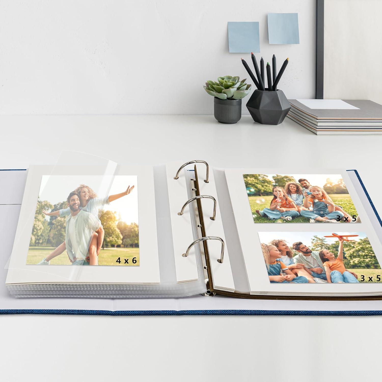 QUALITY FLOORING INC. Photo Album 4X6 100 Pockets, Linen Scrapbook Photo Album, 3 Ring Binder Album With 50 Scrapbook Pages, And 20 Self-Adhesive Pages, Travel Family Wedding