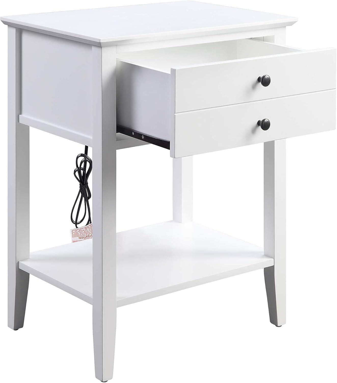 Grardor Modern White Square Side Table with USB Dock and Storage
