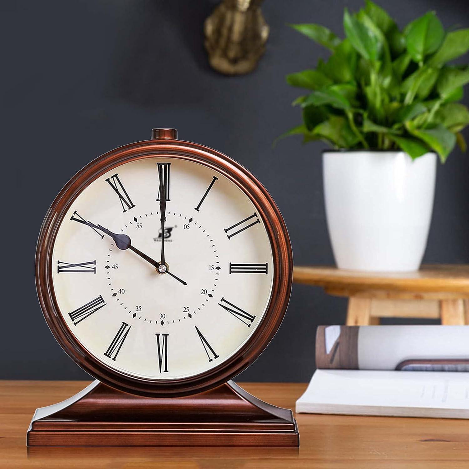 Brown Plastic and Glass Analog Mantle Clock with Large Display