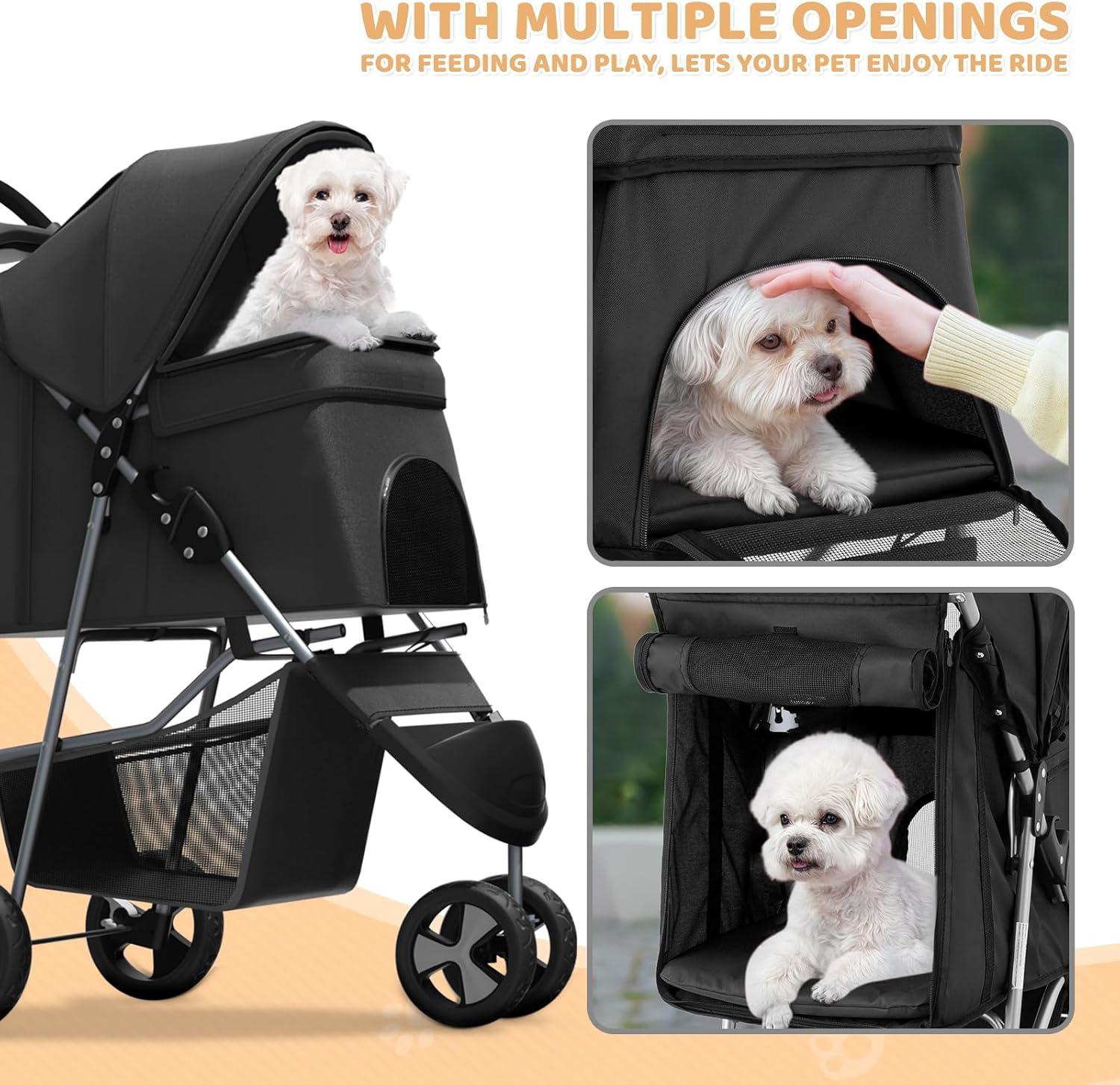 Magshion Foldable Pet Dog and Cat Stroller with Adjustable Canopy Storage Basket and Cup Holder for Small and Medium Pets
