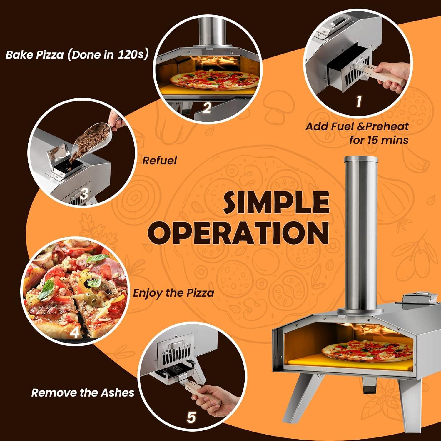 Topcobe Portable Stainless Steel Outdoor Pizza Oven with 12 Inch Pizza Stone, Cooking Space for Backyard, Patio and Parties