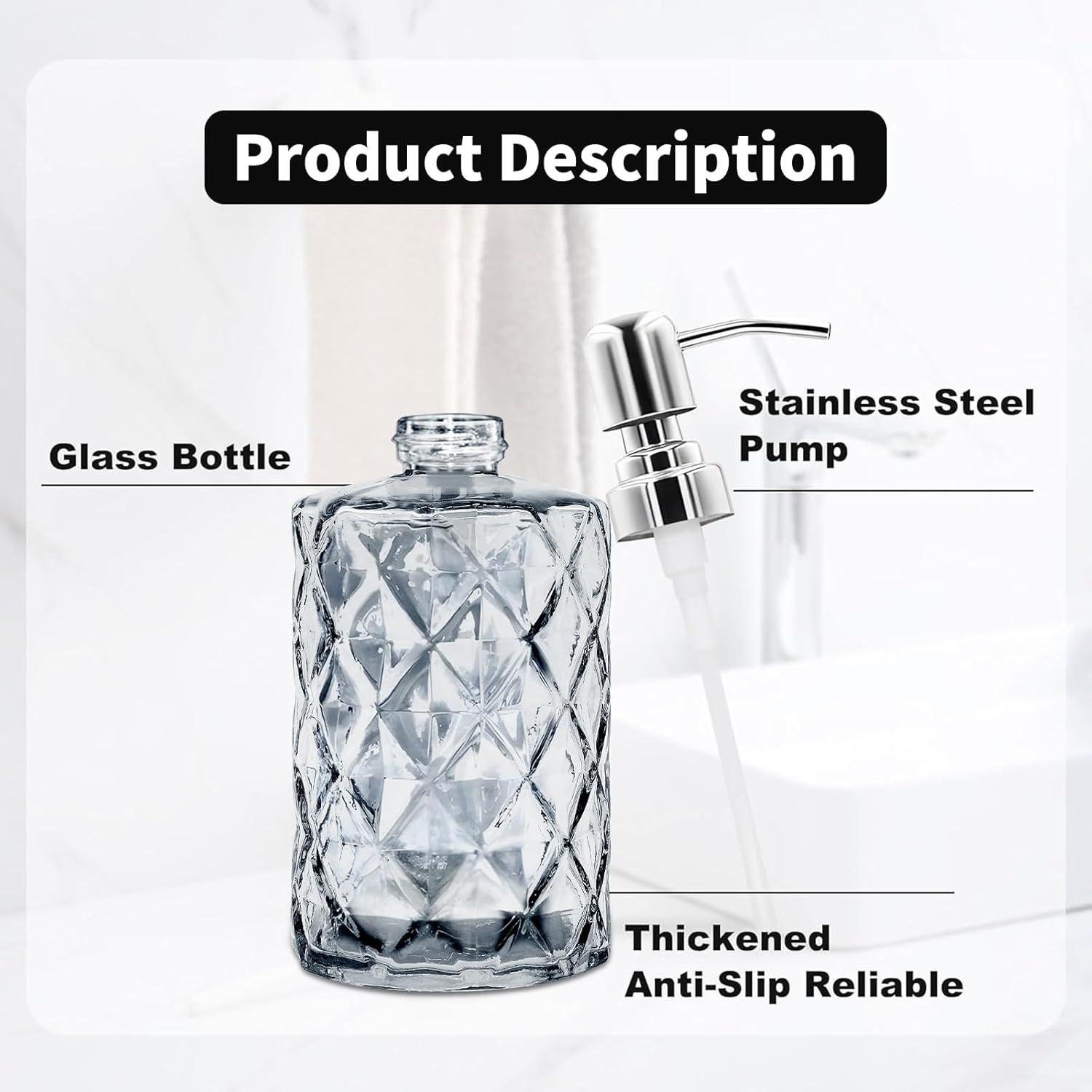 2 Pack Glass Soap Dispenser, 12 OZ Hand Soap Dispenser with Rustproof Pump