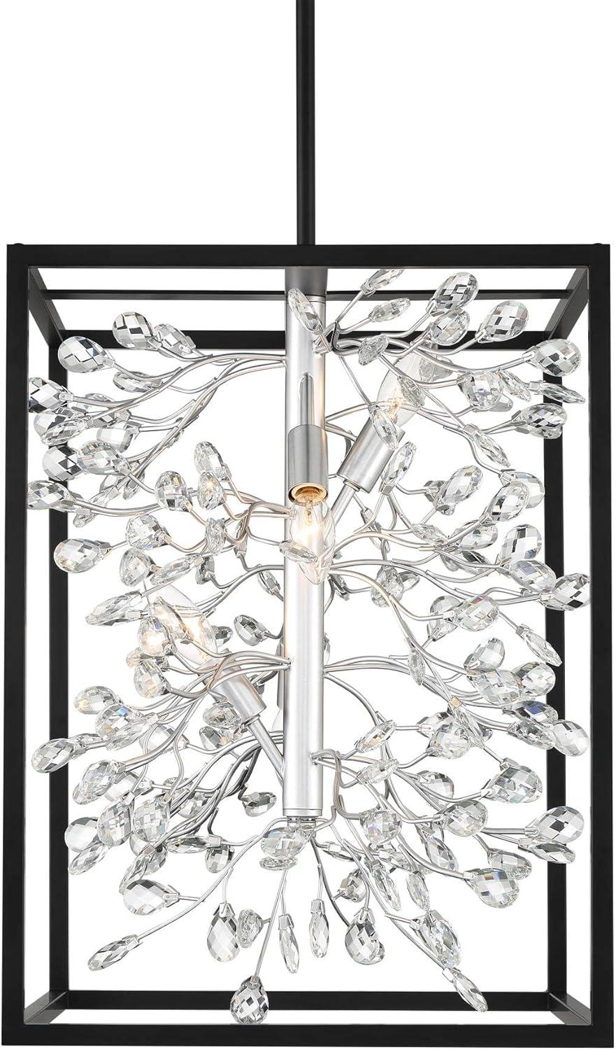 Possini Euro Design Black Silver Pendant Chandelier 15 1/4" Wide Modern Clear Crystal Flower Vine 4-Light Fixture for Dining Room House