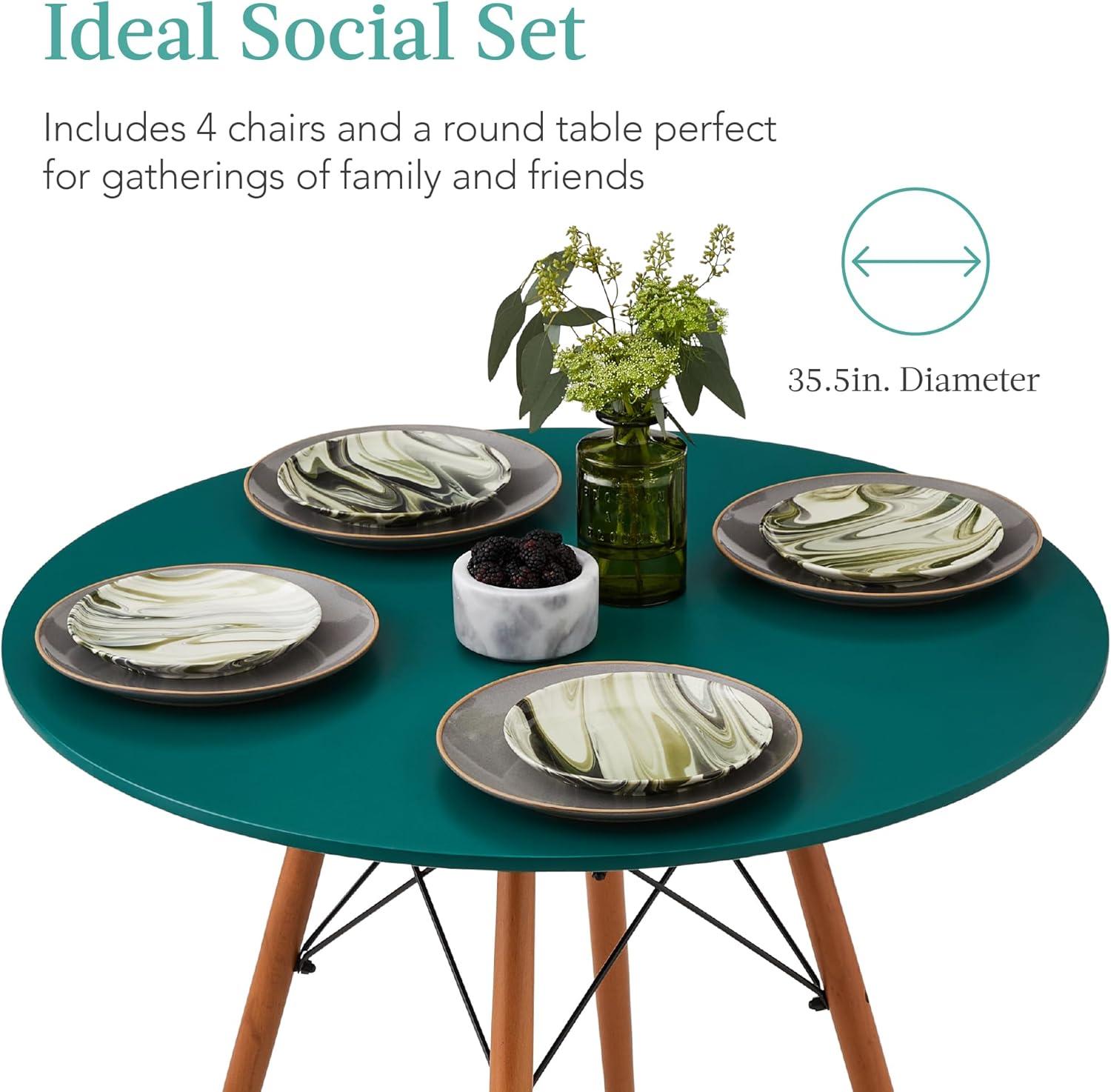 Best Choice Products 5-Piece Compact Mid-Century Modern Dining Set w/ 4 Chairs, Wooden Legs