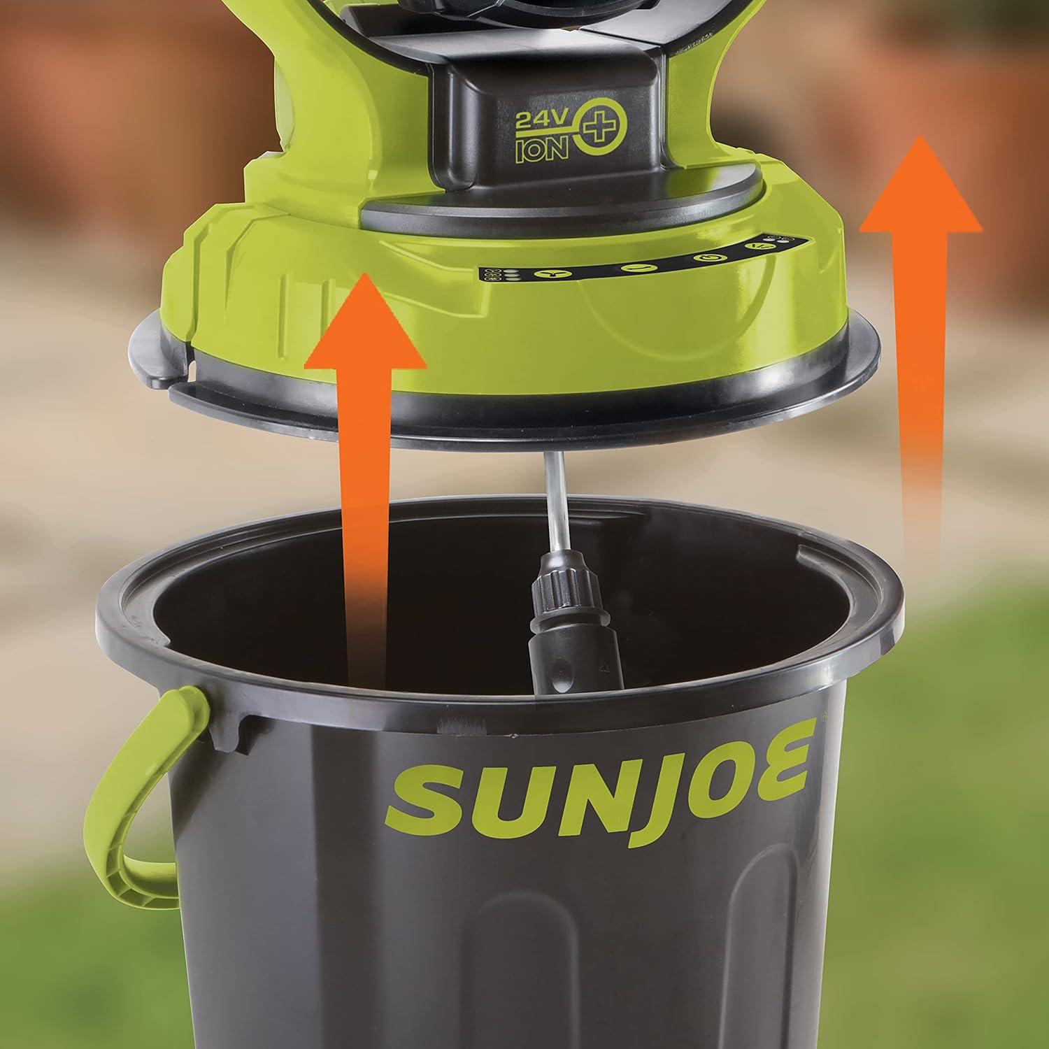 Sun Joe 24 Volt IONMAX Cordless Misting Fan Kit, Indoor or Outdoor, with 6 Gallon Portable Bucket, 60 Square Foot Coverage, 2.0-AH Battery and