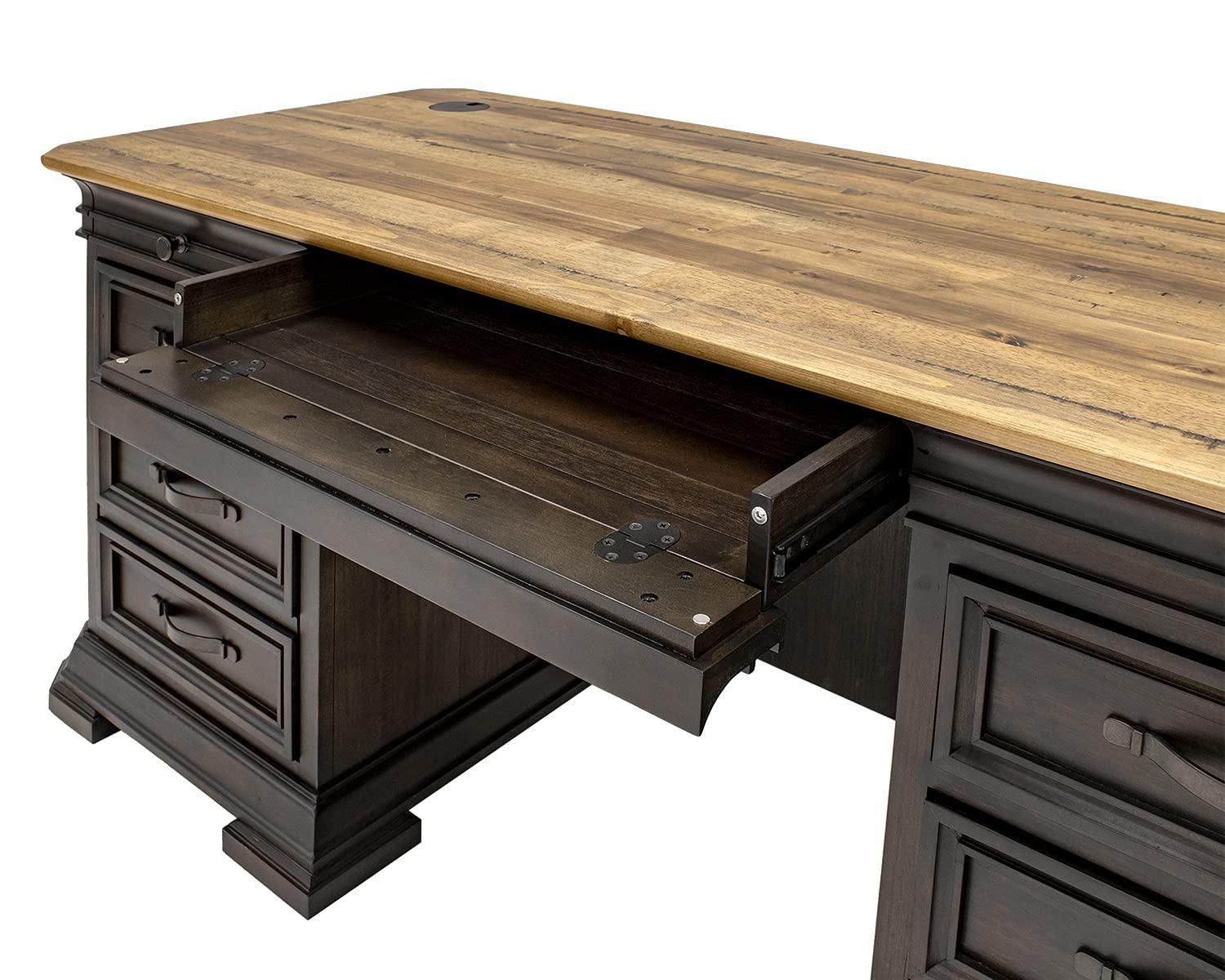 Sonoma Double Pedestal Desk Brown - Martin Furniture: Antique Bronze Hardware, Wood Veneer, No Assembly Required
