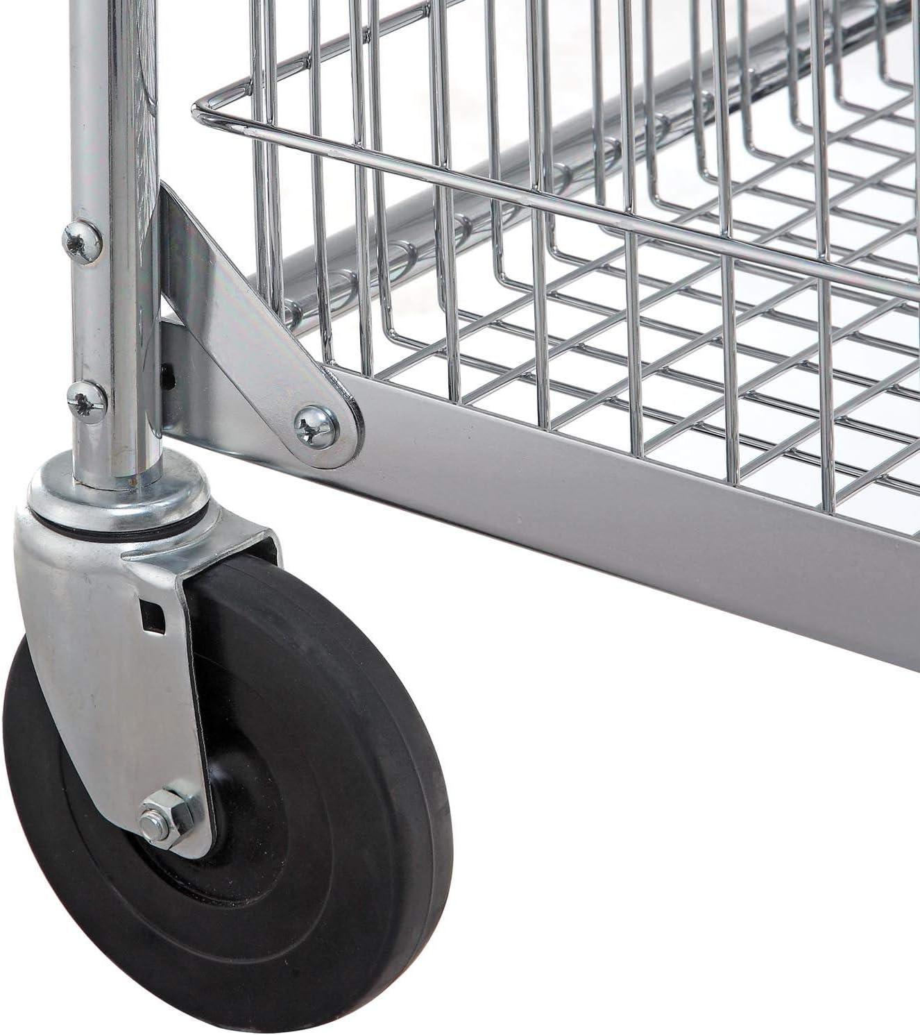 Chrome-Plated 2-Shelf Wire Mail and File Cart with Wheels