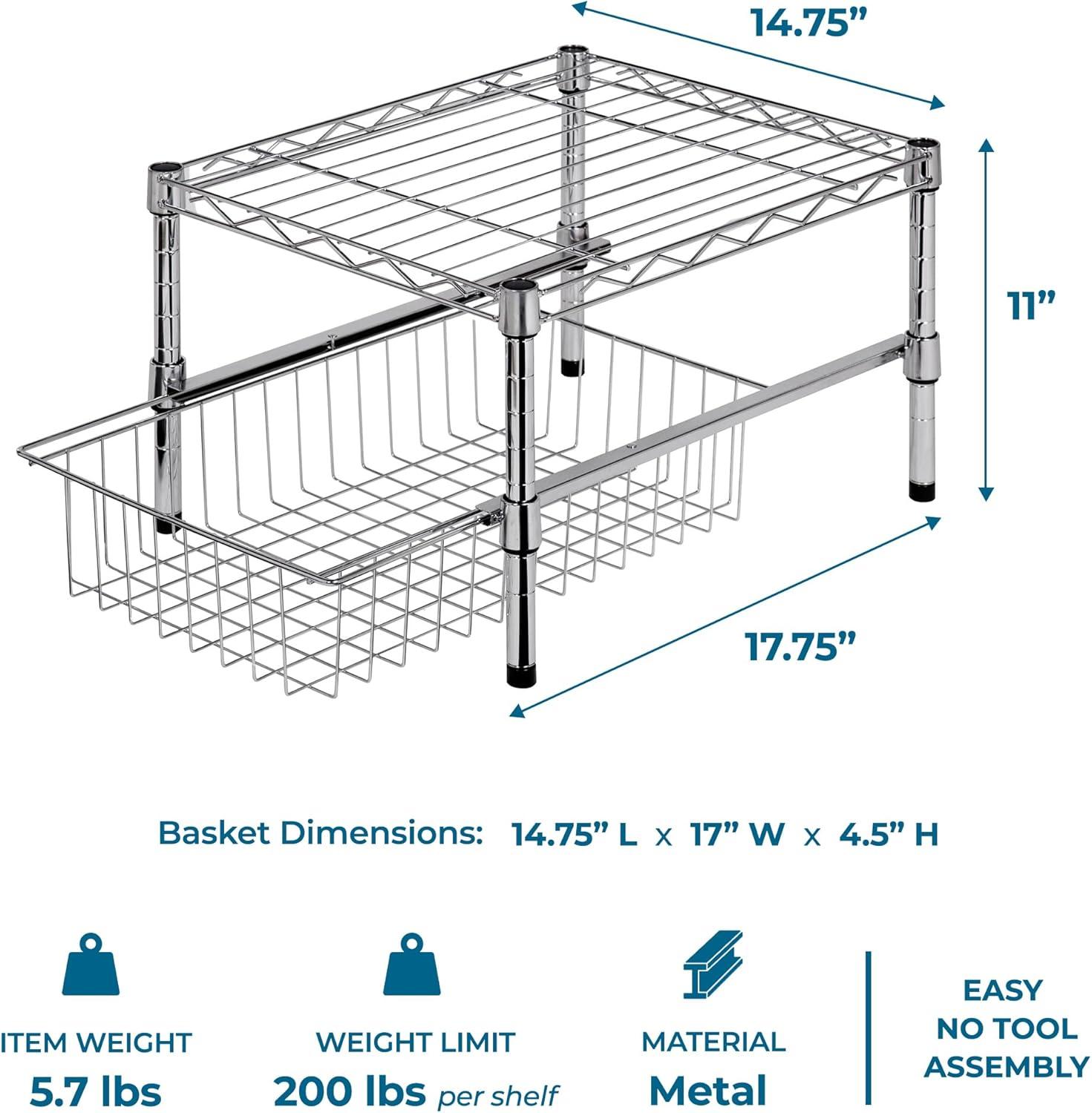 Honey-Can-Do Steel 2-Tier Stackable Adjustable Cabinet Organizer with Drawer, Chrome