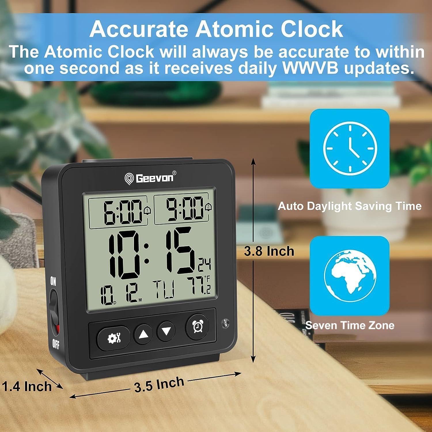 Geevon Black Digital Atomic Alarm Clock with Temperature Display