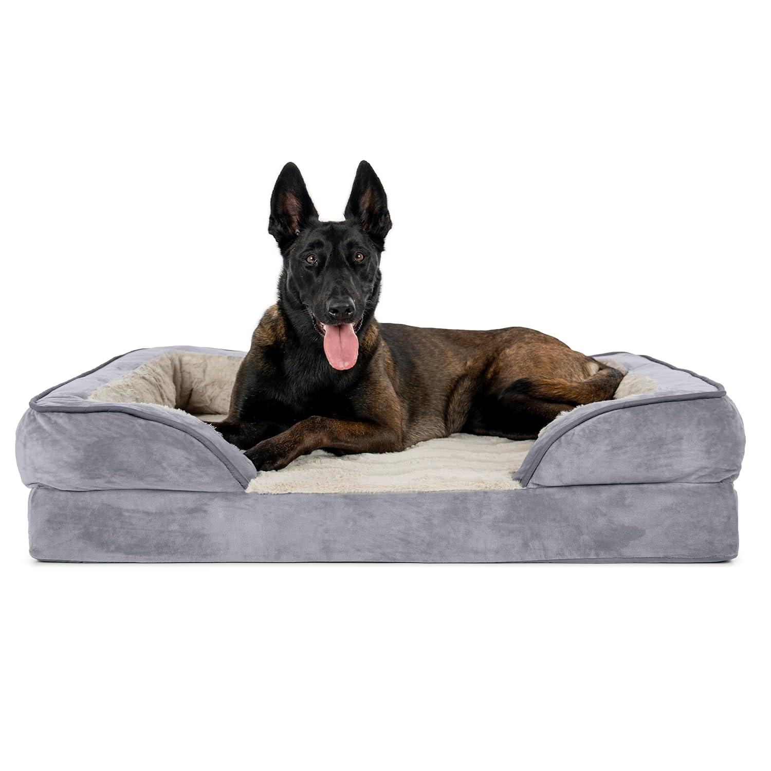 FurHaven Velvet Waves Perfect Comfort Cooling Gel Sofa Dog Bed - Jumbo, Granite Gray