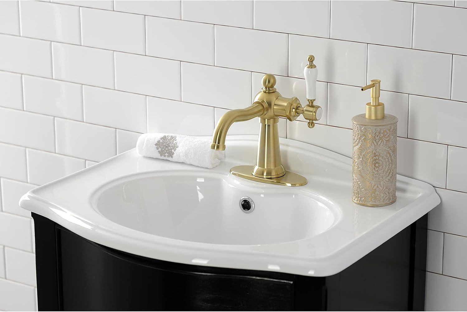 Kingston Brass KSD154KLBB Kingston Brass Nautical Single-Handle 1-Hole Deck Mount Bathroom Faucet with Push Pop-Up and Deck Plate