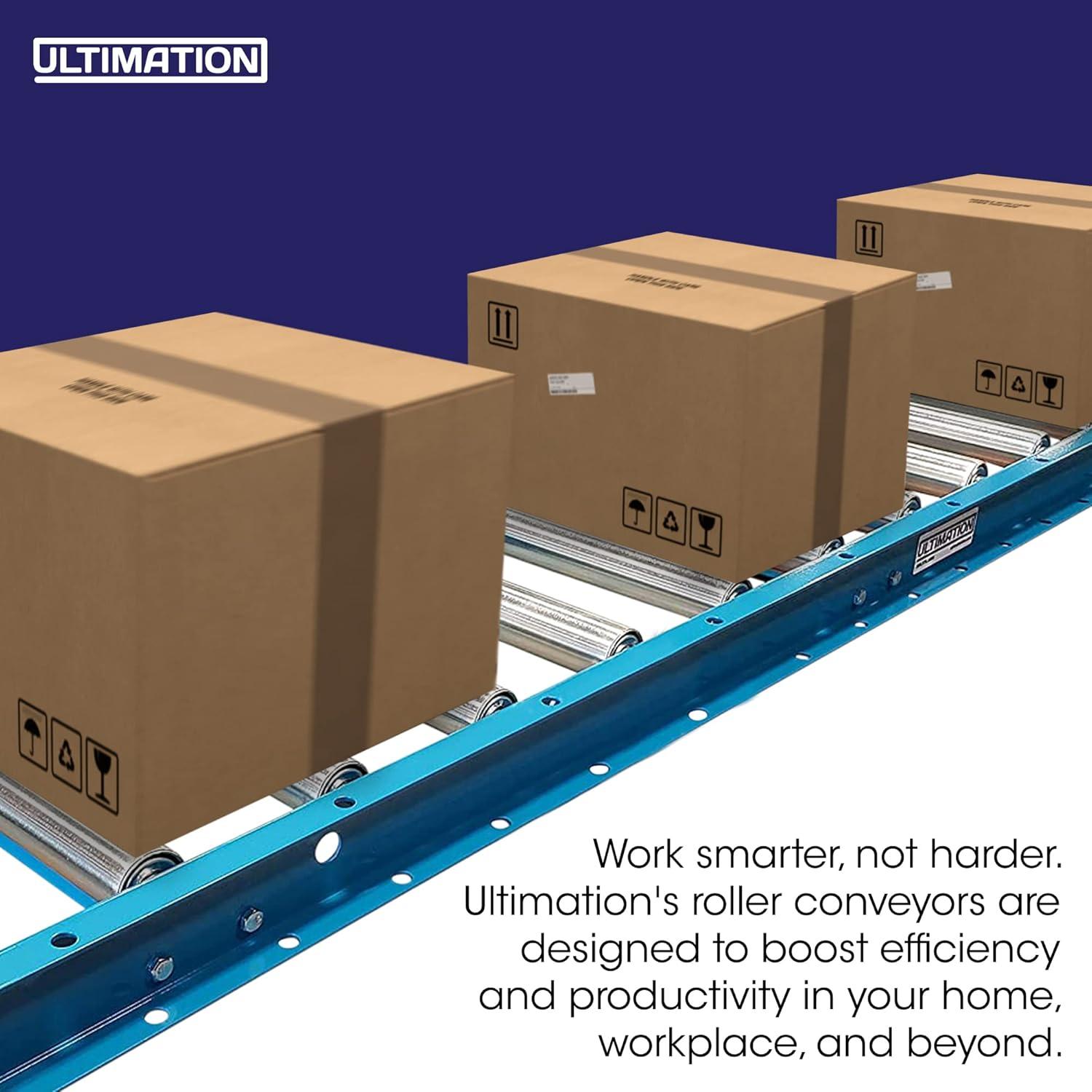 Light-Duty Gravity Conveyor with 1.5" Dia Galvanized Steel Rollers, 12" Wide, 5' Long Steel Frame on 6" Centers, Ideal for Distribution/Assembly Areas Such As Table, Ladder, Bed, Boat - Ultimation