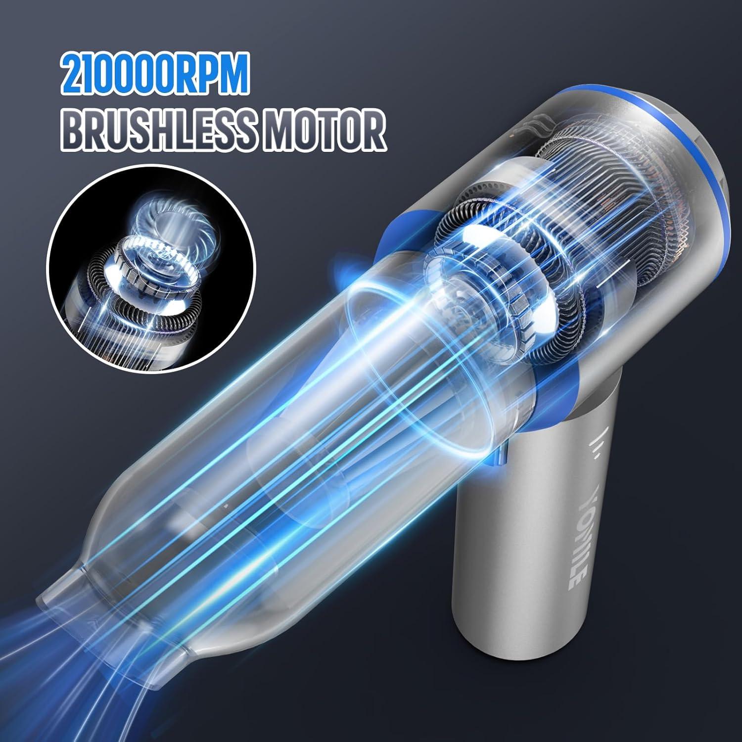 Mini Vacuum Cleaner, 2 in 1 25000PA Brushless Car Vacuum &250000RPM Air Duster 9000mAh Battery Air Blower Wireless Handheld Vacuum for Car,Office and Home Cleaning