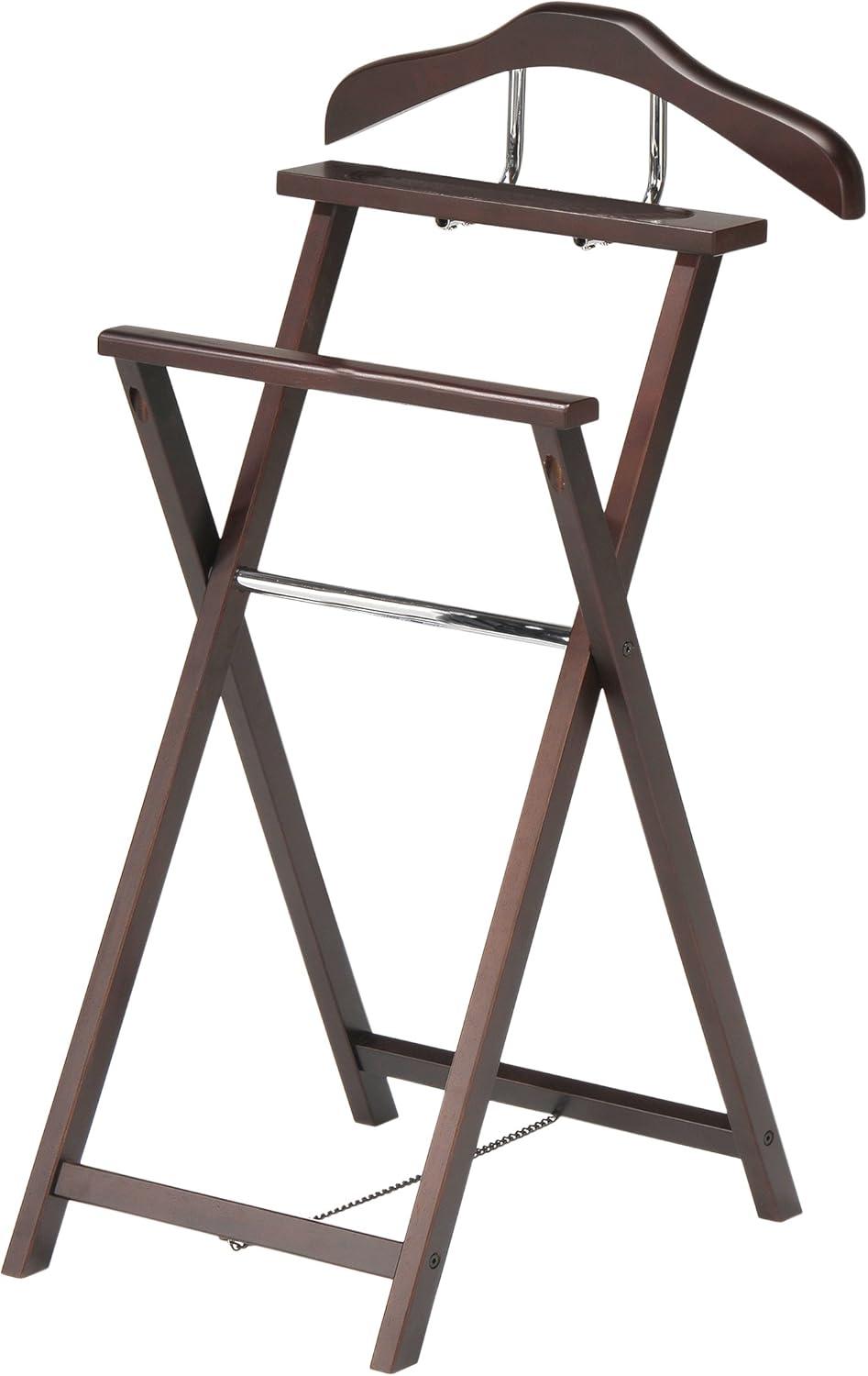 Walnut Foldable Metal and Wood Suit Valet Rack Stand