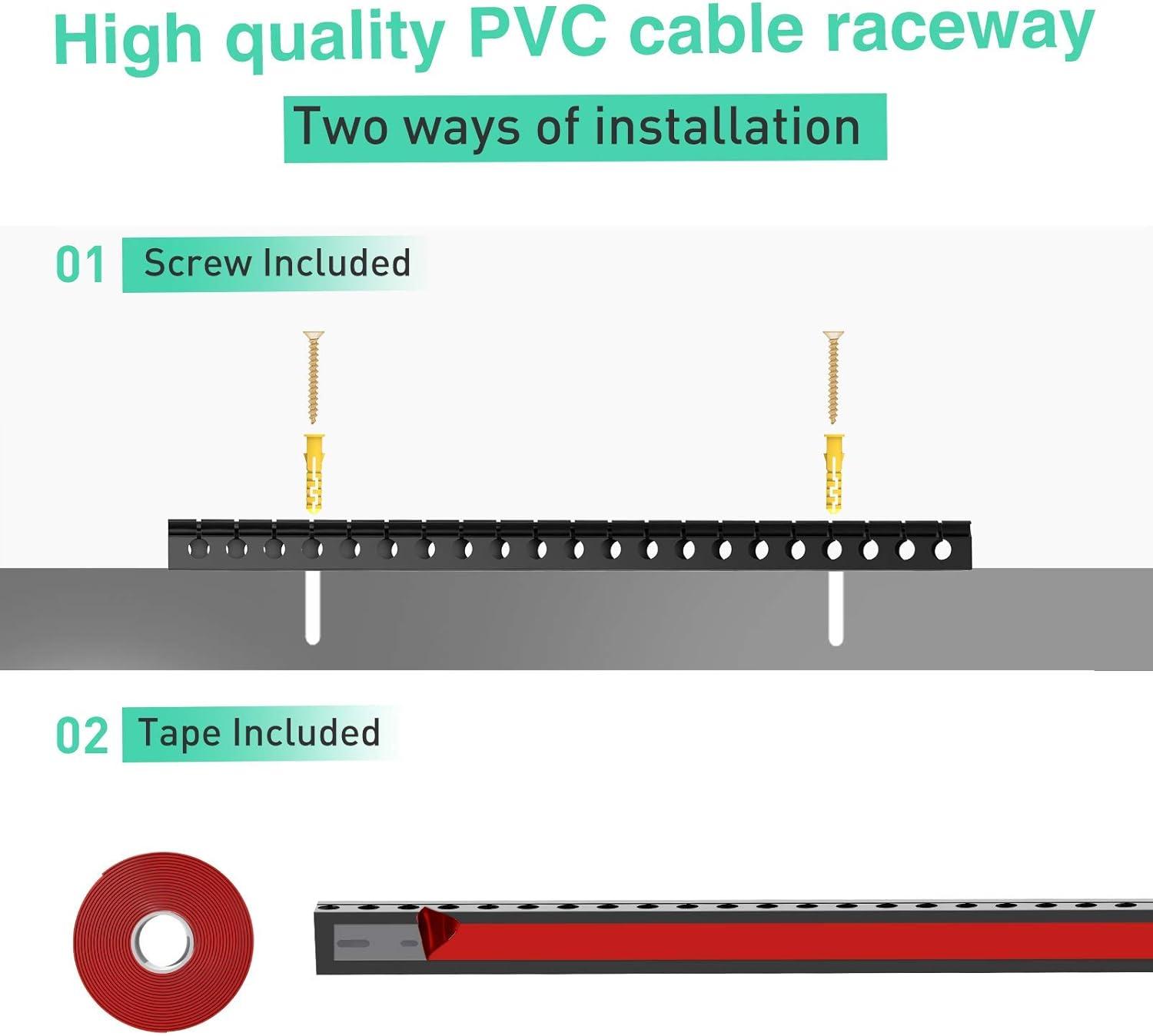 Updated Cable Raceway Kit - 77 (5x15.4) Inch Open Slot Wire Covers for Cords, Under Desk Cable Management System to Hide Under Desk/Tv/Computer/Net/Power Cords, (Pack 5)