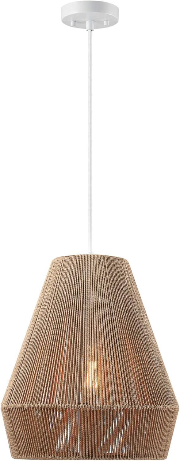 Grant 78'' Dimmable Geometric Pendant with Twine Shade in Matte White