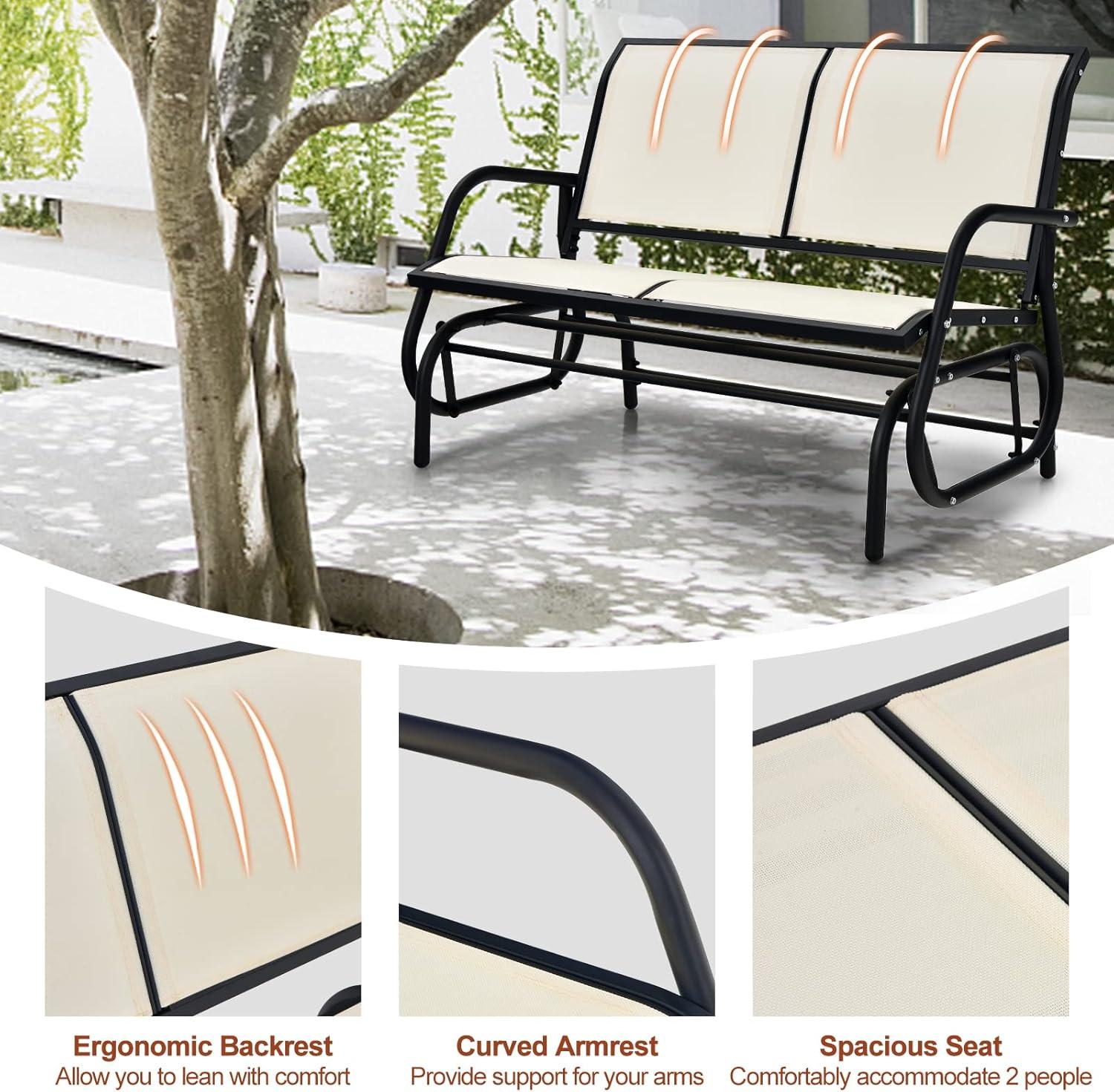 Costway Patio Swing Glider Bench Loveseat Rocking Chair Backyard Poolside Beige