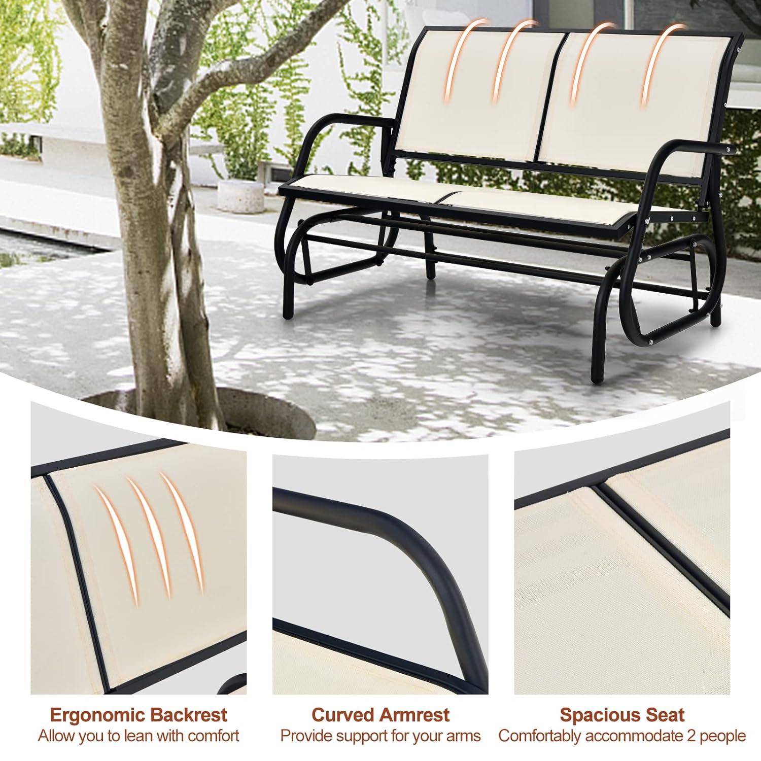 Costway Patio Swing Glider Bench Loveseat Rocking Chair Backyard Poolside Beige